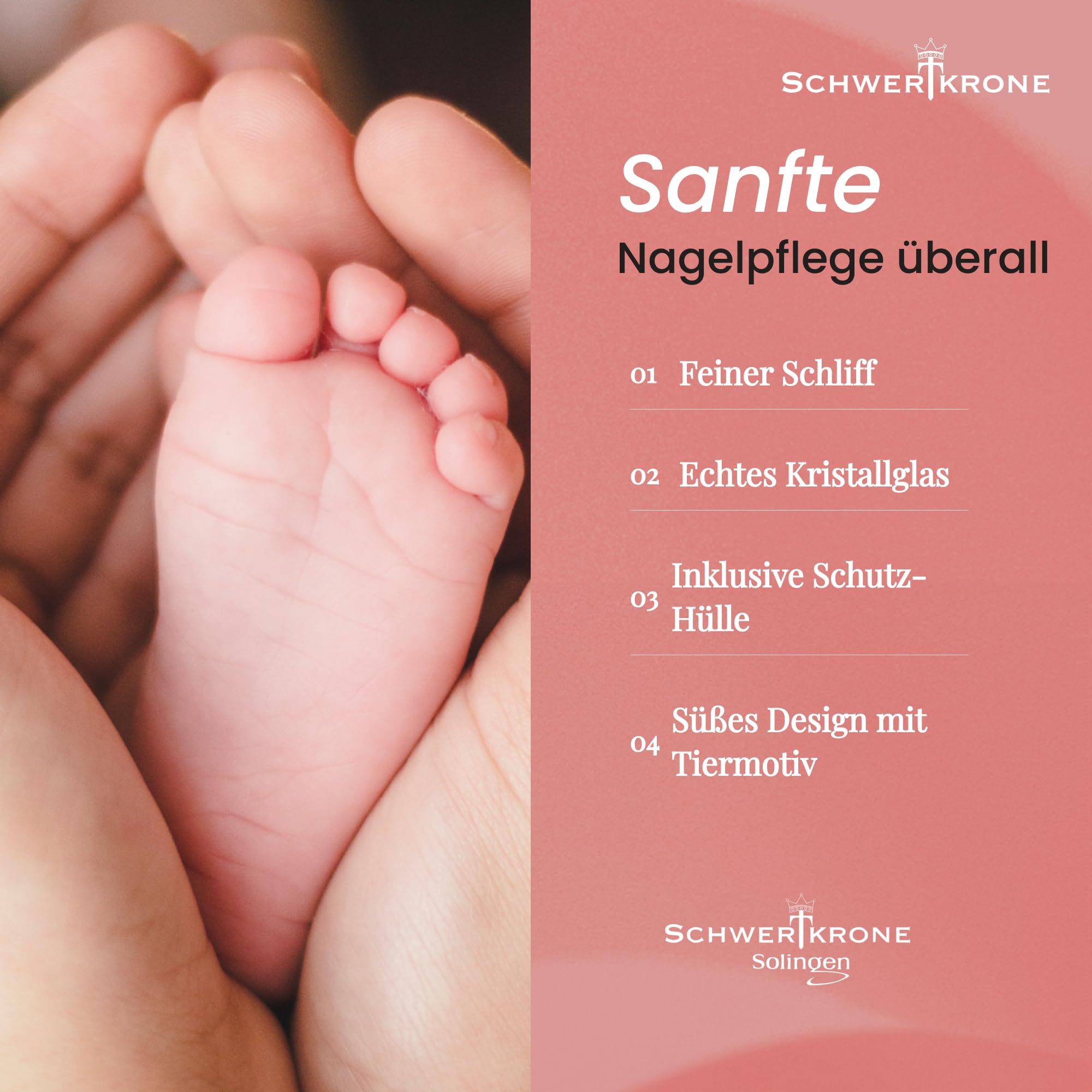 SCHWERTKRONE Lime à ongles pour enfant en cristal de Bohême délicate lime en verre pour bébés et jeunes enfants à grain fin des deux côtés Motif ourson en gel 3D hygiénique Made in EU