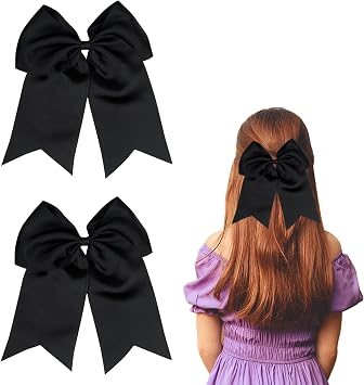 2 Pack 8 inch Large Hair Bows for Women Girls Hair Ribbon Bow Hair Clips, Black Hair Bow