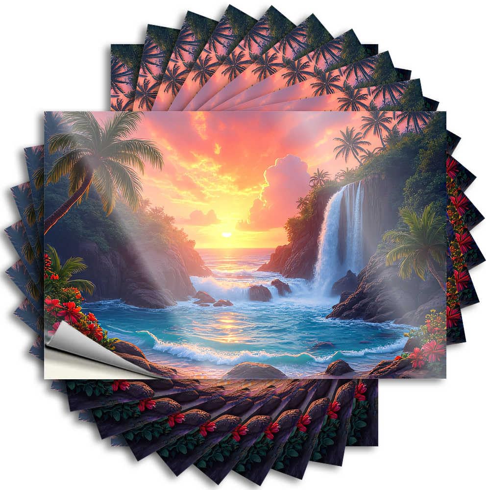 New Water Lettering Sticker - Sunset At The Tropical Waterfall Winter Durable Sticker Easy Apply for Dart Decor(8X12CM)