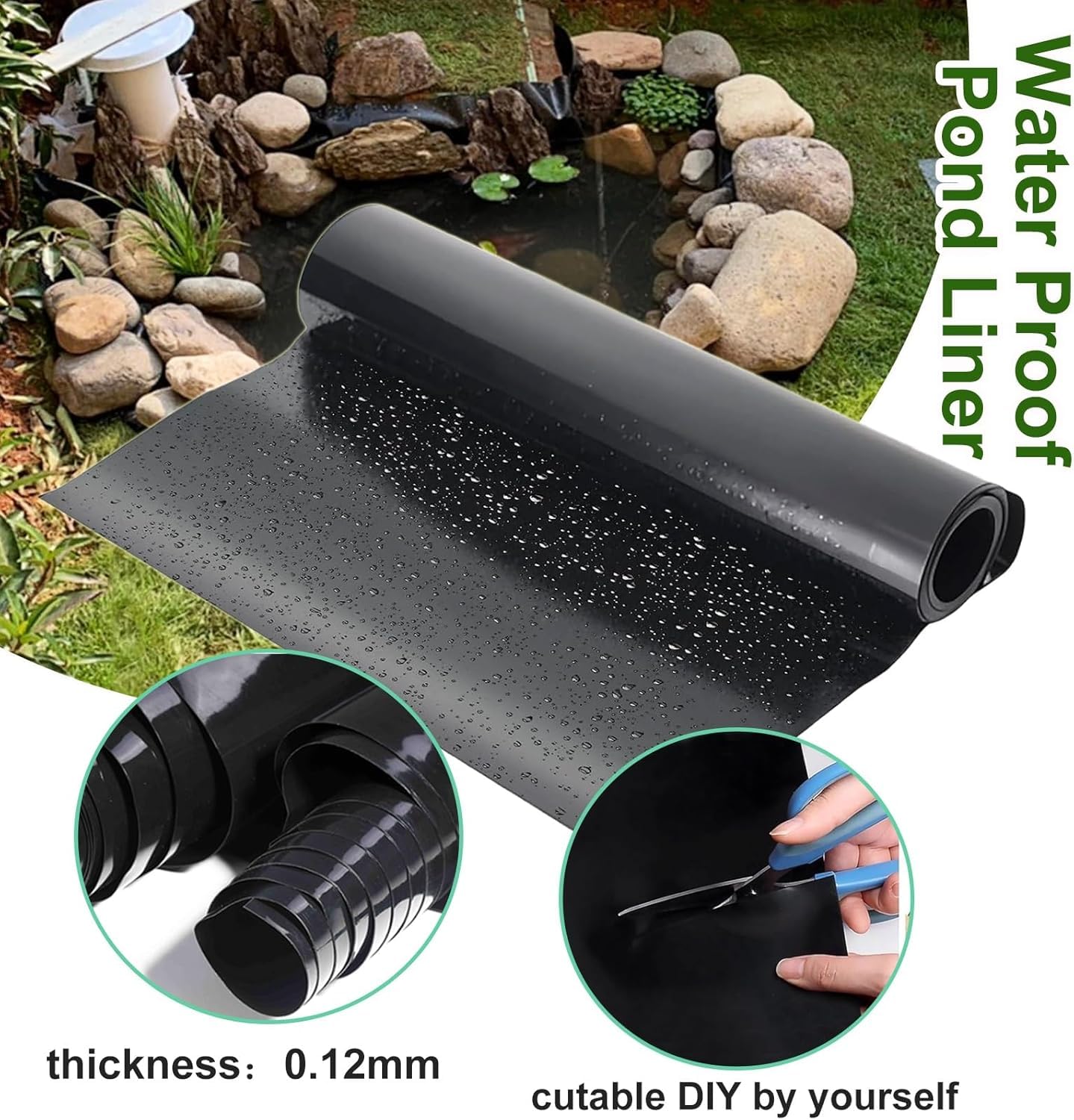 Revestimiento De Epdm De Alta Resistencia para Estanques: Lámina De Caucho Duradera para Estanques Exteriores, Cascadas Y Peces Koi, Capa Base Impermeable Y Película De 6x8m(19.7x26.2ft)