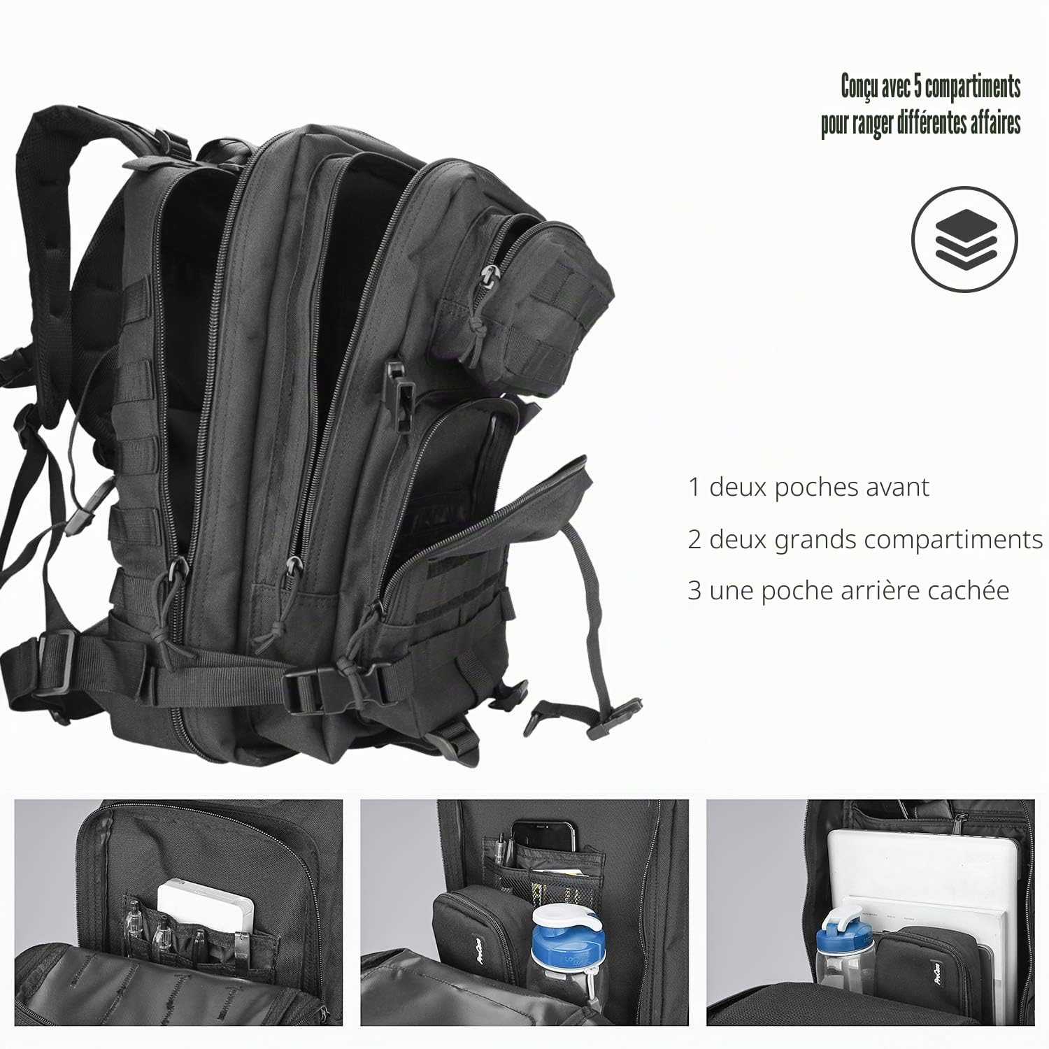 ProCase Sac à Dos Tactique Militaire de Grand Volume 35L, Sac Crossfit Armée Homme, Sac à Dos Randonnée Voyage Multifonction