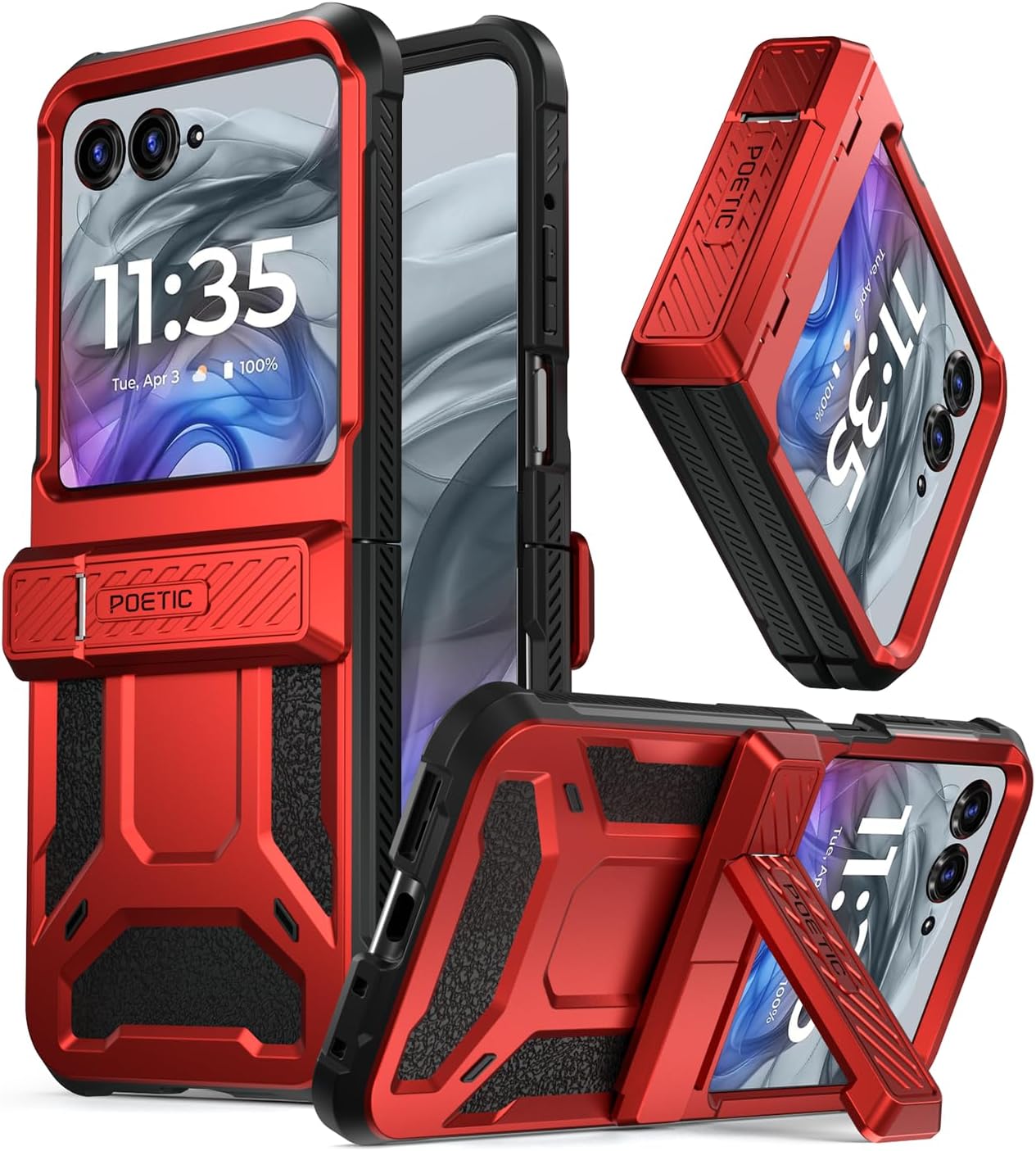 Poetic Spartan Case for Motorola Moto Razr 50 2024,[Kickstand][Hinge Protection][20FT Mil-Grade Drop Tested], Full-Body Rugged Shockproof Protective Cover with Kickstand, Metallic Red