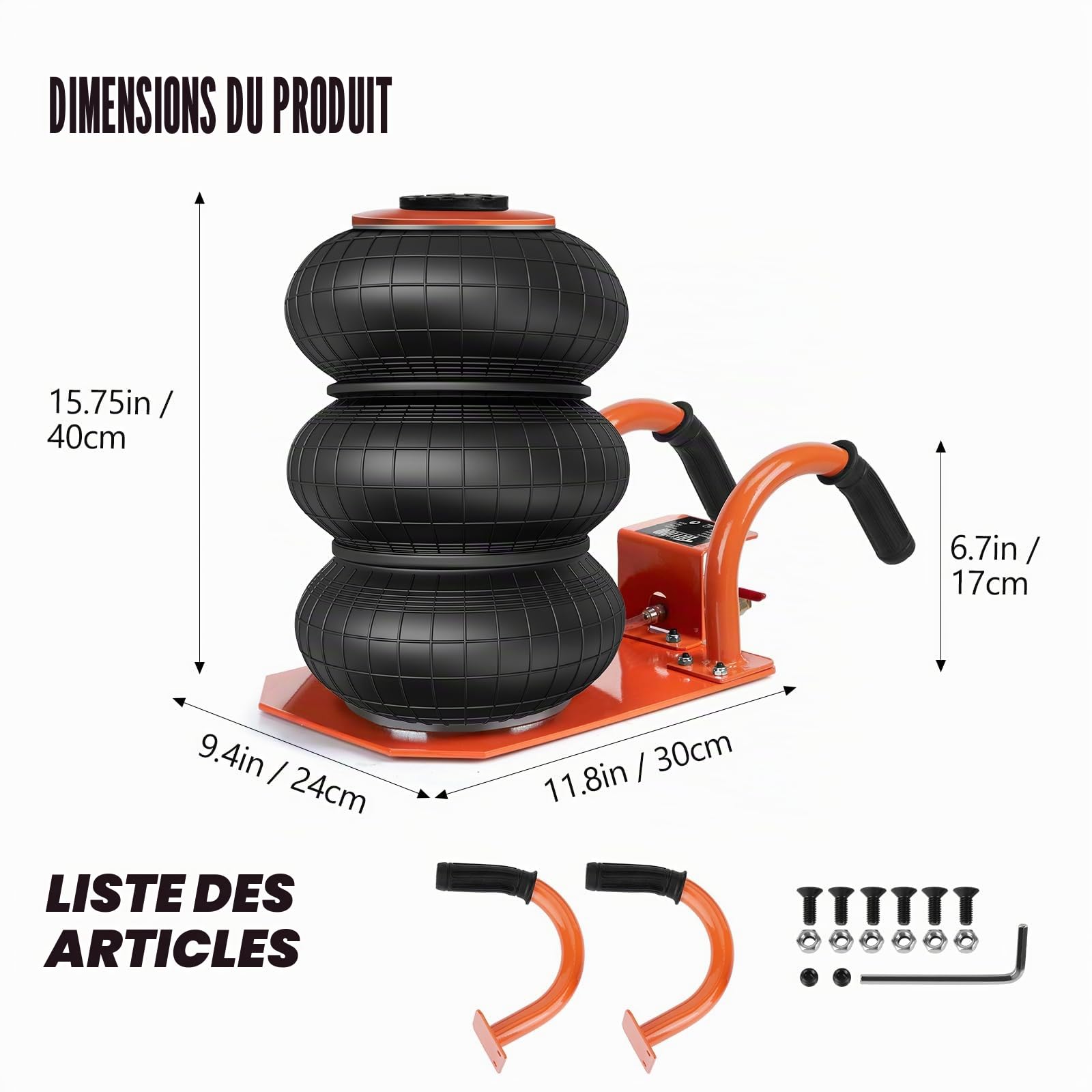 Bonnlo Cric Pneumatique 3 Tonnes, Plage 135-400 mm, Pression 1,0 MPa, Levage Rapide pour Voiture SUV Atelier Garage (Orange)