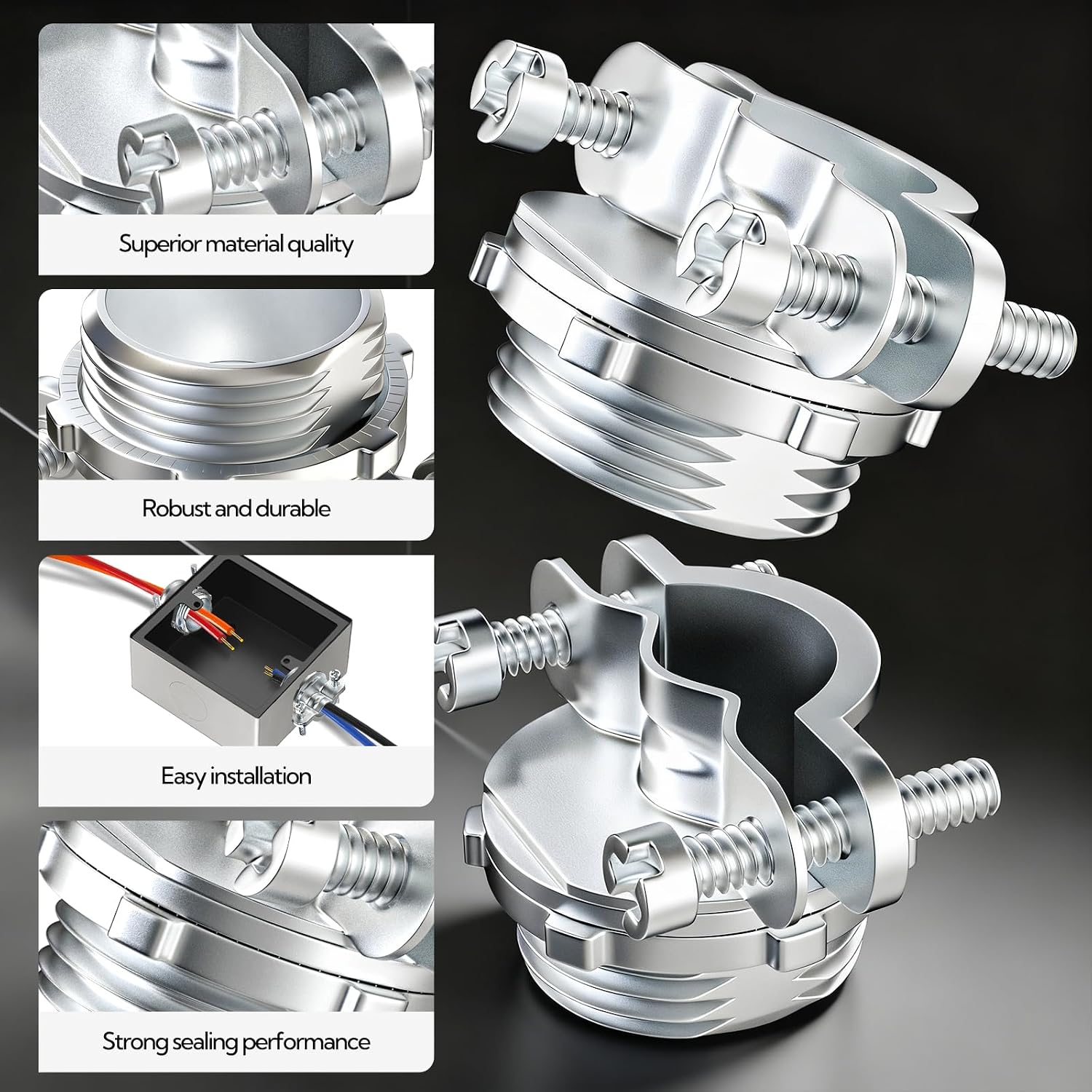 20PCS 1/2" 3/4" 1" Cable Connectors, Zinc Alloy Electrical Box Wire Clamp for Protect Cables