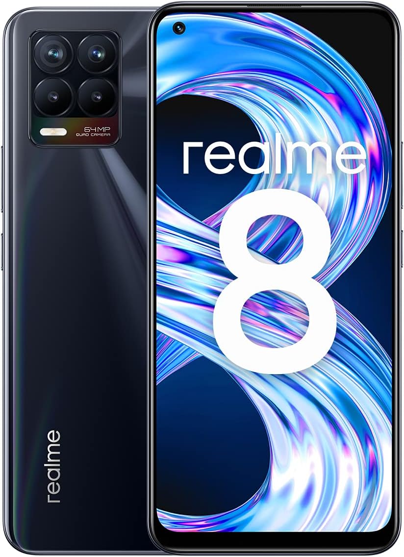 realme8, 6+128GB, Punk Black, Sim Free Unlocked Smartphone, 6.4” AMOLED Screen, 64MP AI Quad Camera, Massive 5000mAh Battery + UK Warranty