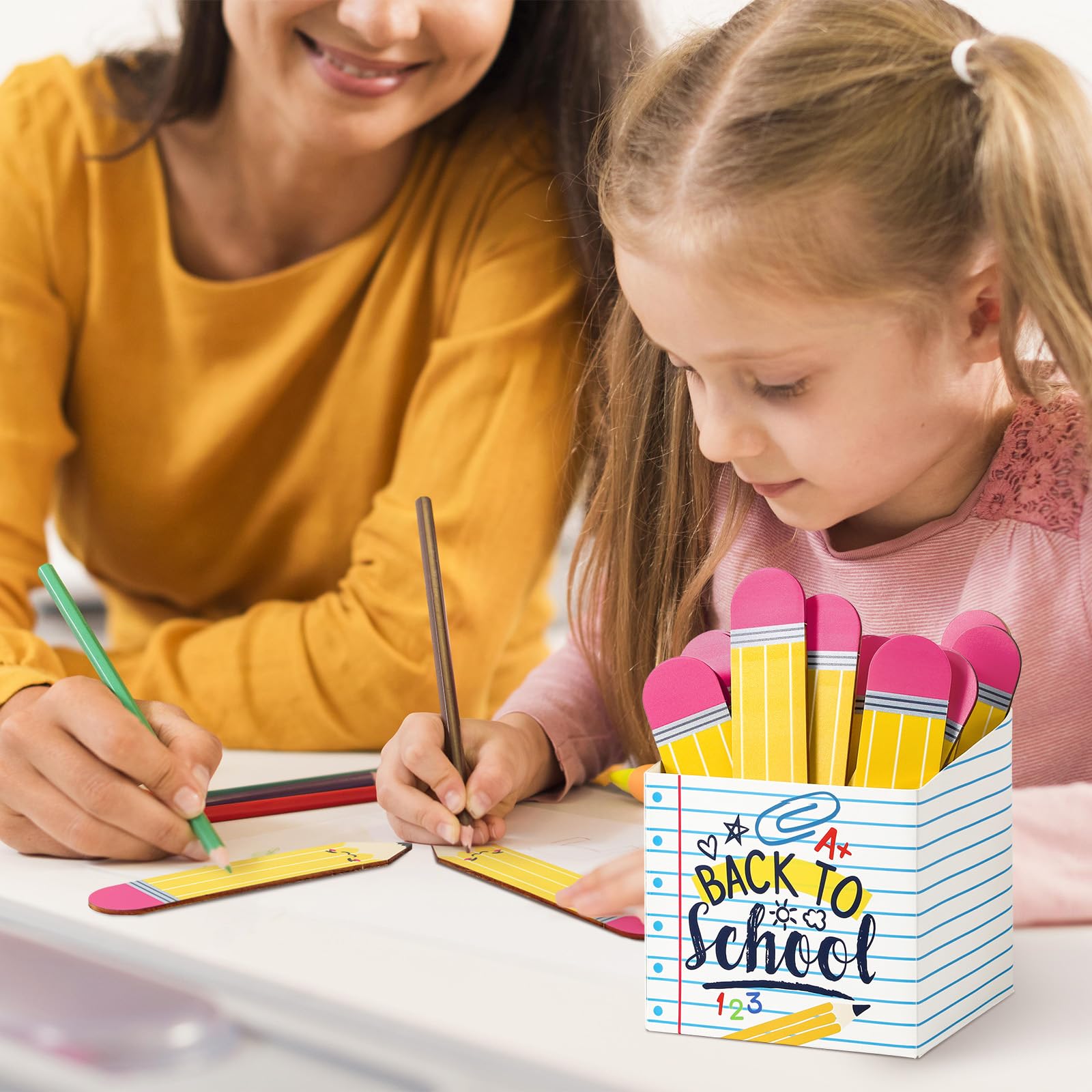 AnyDesign 51 x Namens-Sticks für den Schulanfang, mit Notizbuchhalter, Cartoon-Bleistift, sprechend, Namens-Sticks für Bildung und Lernen, Klassenzimmer-Aktivitäten, Gruppierung