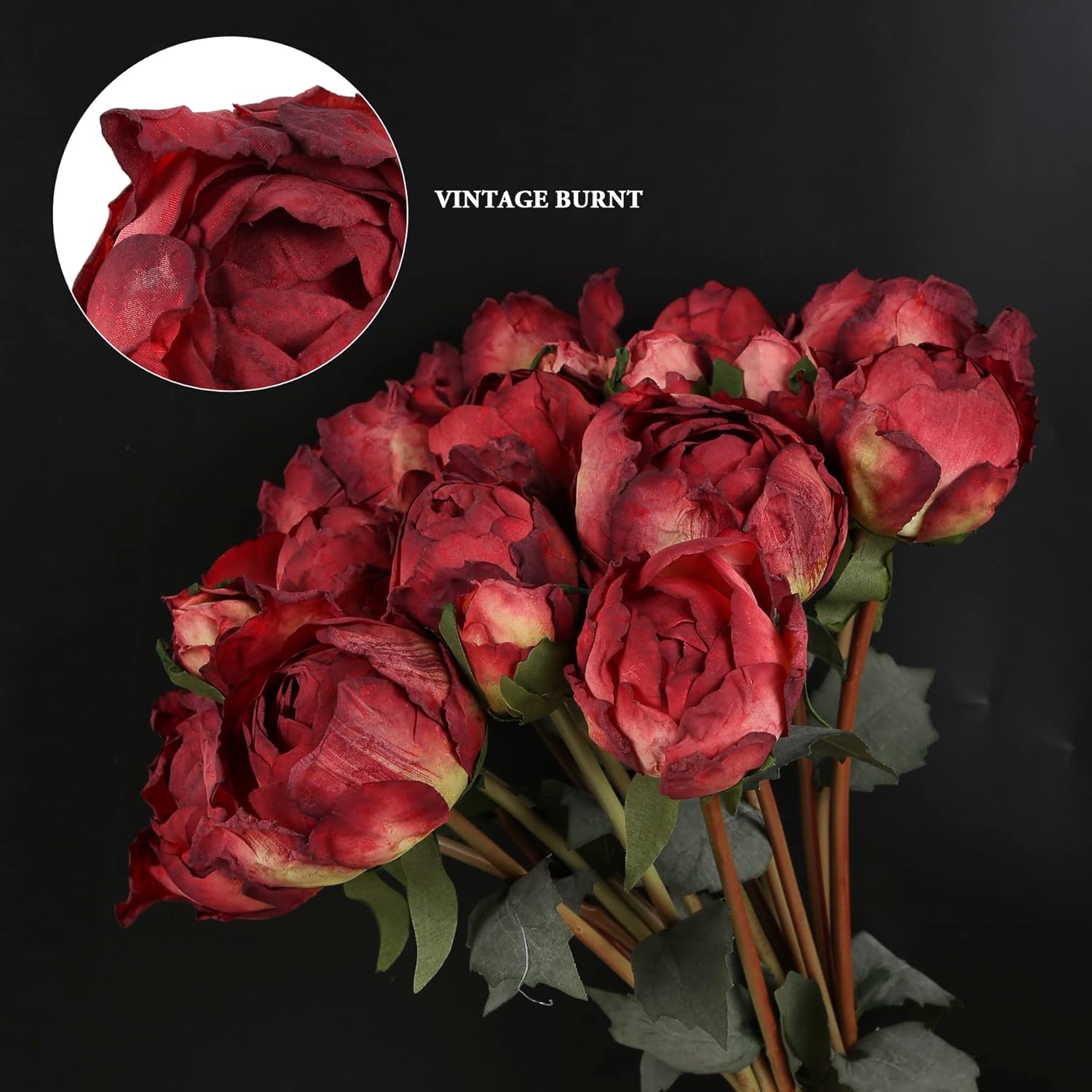Peonies Artificial Flowers 2 Bouquets, Vintage Peonies 18pcs Silk Peonies with Stems Real Look Red Fake Peonies Flowers Artificial for Decoration for Wedding Bouquet (Red)