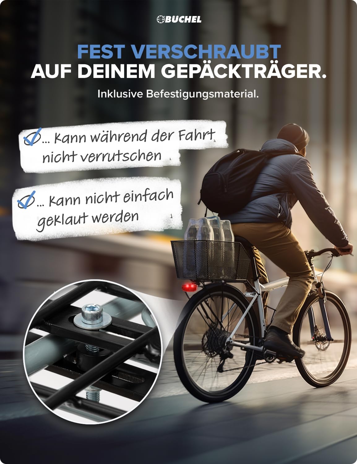 BÜCHEL Cesta Trasera XXL Jumbo Pro Bicicleta 20 kg
