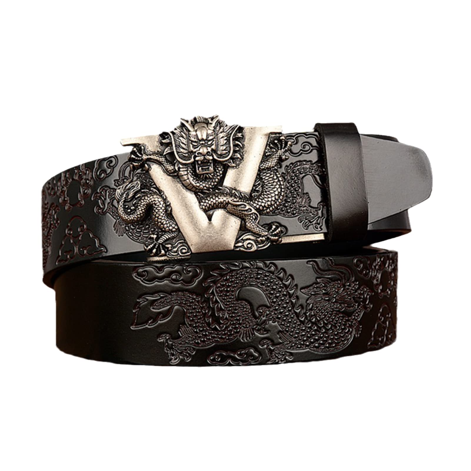 El cinturón， Correa de trinquete Cuero Genuino for Hombre con Hebilla automática Deslizante 3D Plateada, 3,5 cm Ancho - Hebilla Ajustable(Black,115cm/waist:38"~40")