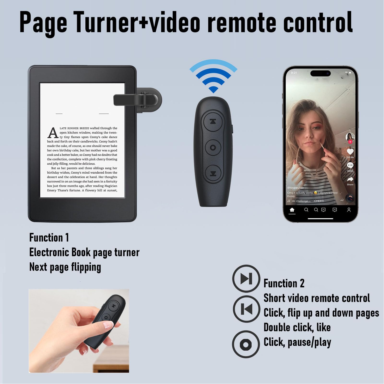 Kabelloser Kamera-Fernauslöser mit Scrollfunktion, Bluetooth 5.3-Seitenschieber für Vlogging und Selfies, kompatibel mit iOS/