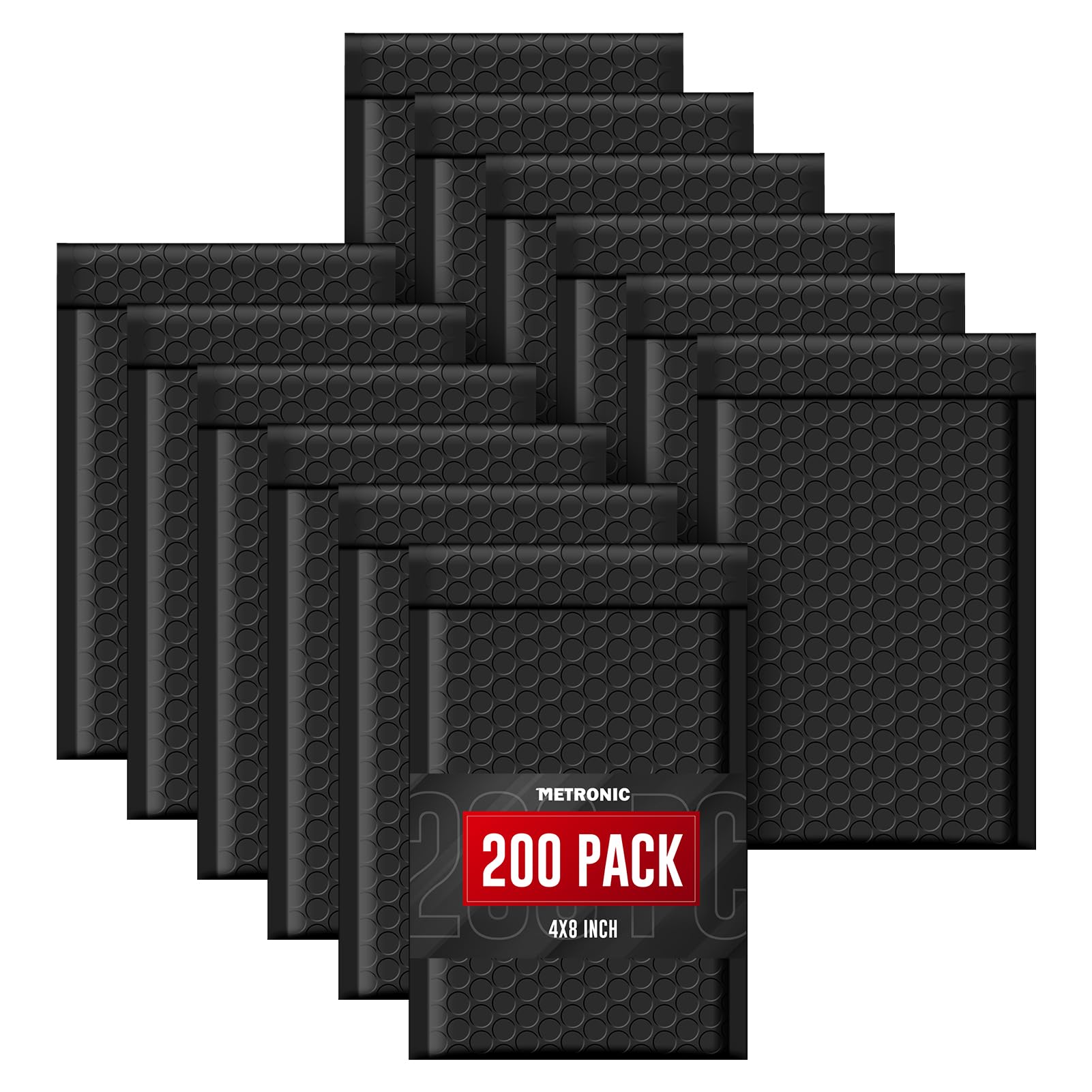 METRONIC Paquete de 200 sobres acolchados de burbujas de 4 x 8 pulgadas, impermeables, color negro, sobres de burbujas autoadhesivos para envío, joyas, maquillaje, pequeñas empresas, sobres de