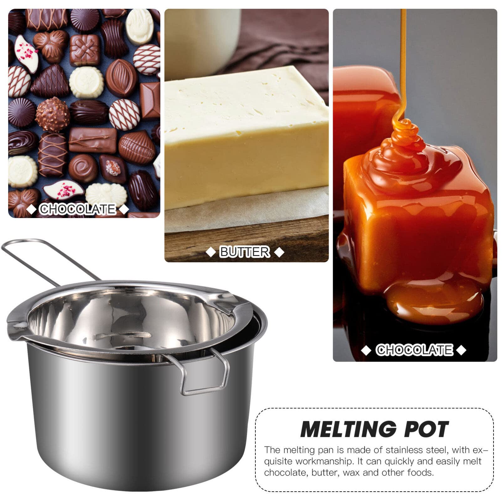 Alipis 1set Double Boiler Pot Stainless Steel Melting Pot for Chocolate Wax Cheese Ergonomic Handle Easy to Clean for Baking and Cooking - Image 2