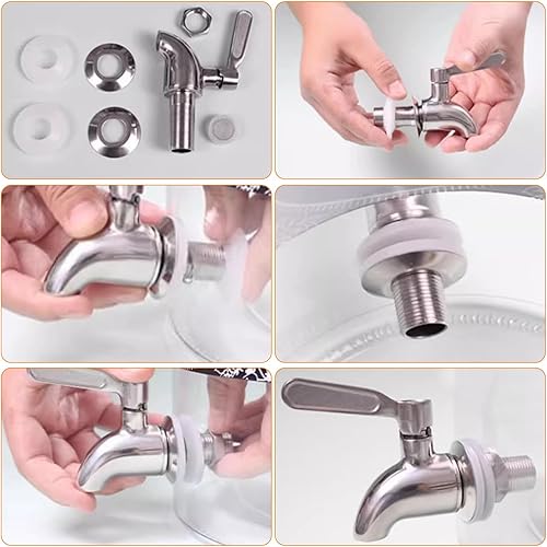 Miniatura 3 de 1 Gallon Beverage Dispenser with Stand,Glass Drink Dispenser with Spigot Solid Stainless Steel