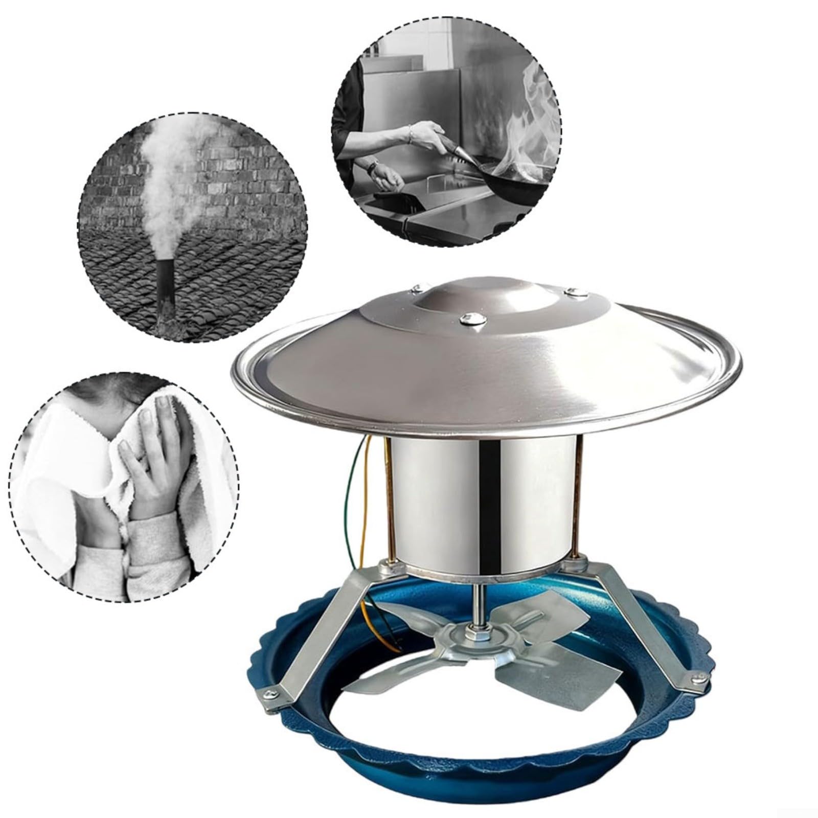 Ventilateur d'échappement de cheminée en acier inoxydable 120 W avec noyau en cuivre silencieux compatible avec les poêles à bois, cheminées, foyers
