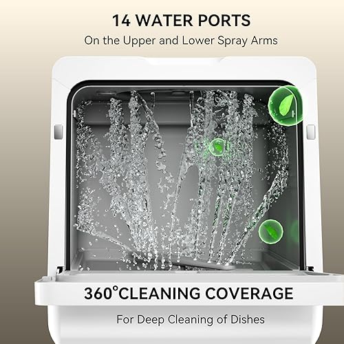 Miniatura 6 de Hermitlux Lavavajillas para encimera, 7 programas de lavado, mini lavavajillas portátil con tanque de agua integrado de 5 litros para apartamentos