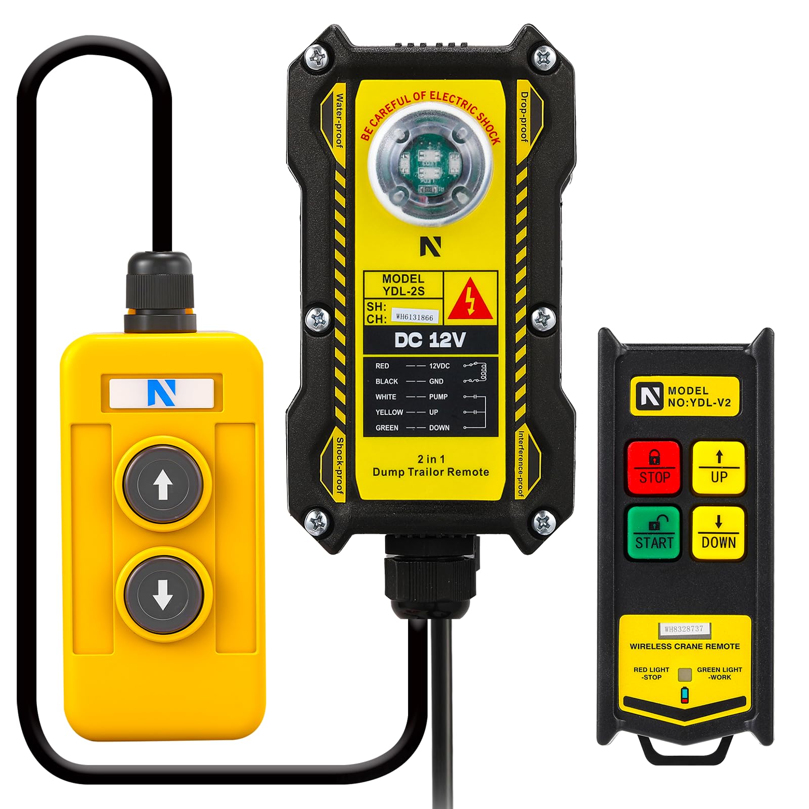 2 in 1 Crane Remote, 12V Wireless Crane Remote Wire Dump Trailer Remote Control Industrial Crane Controller Hoist Truck Crane Up-Down Switch Control Station