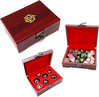 Haxtec Mystery DND Dice Set with Wood Dice Case Dual-Purpose Wooden Dice Box with Foam Insert DND Gifts D&D RPG Dice Set with Box