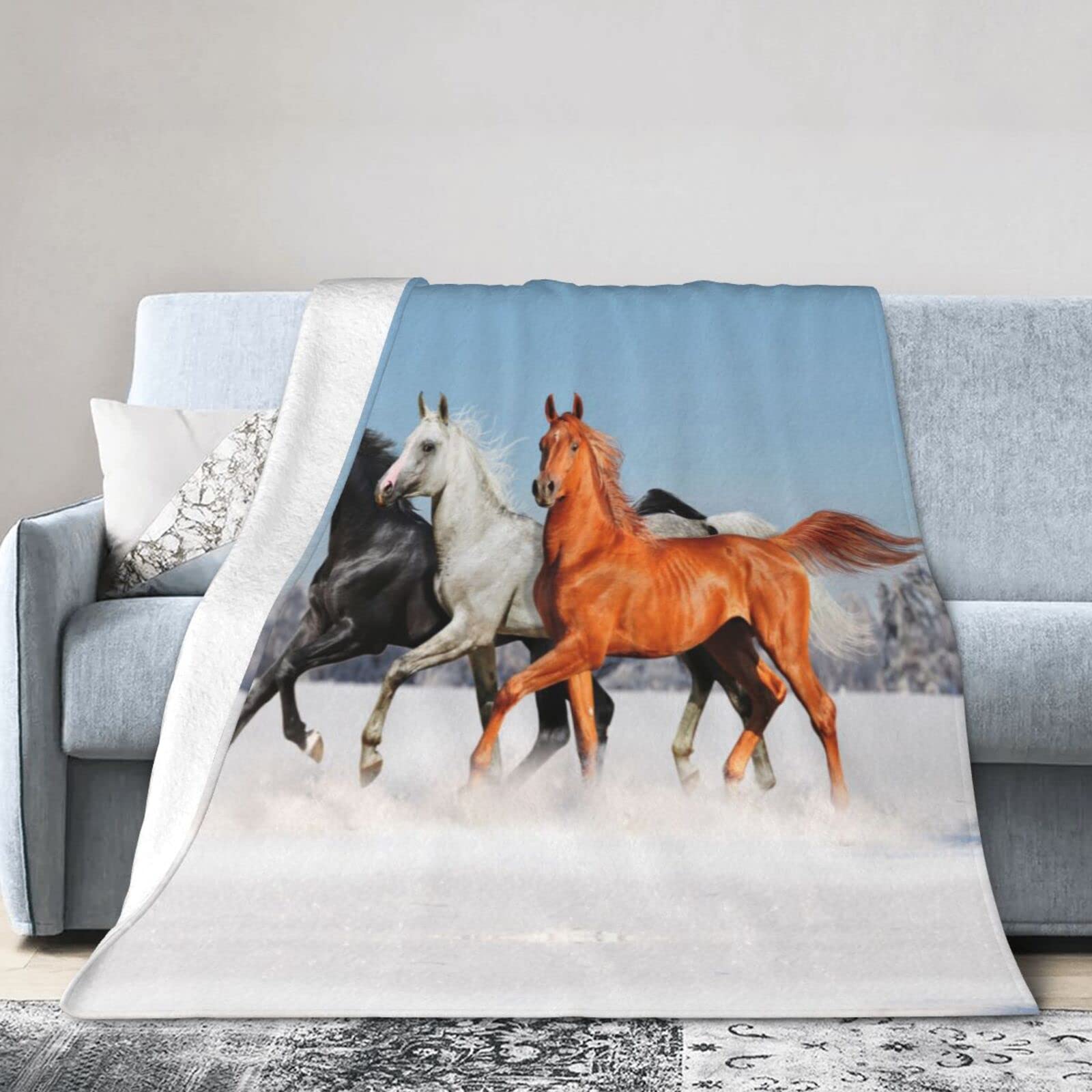 okoikfc Coperta Pile 200 x 200 cm Cavallo Coperta 3D Animali Da Fattoria Coperte per Adulti/Matrimoniale, Plaid Pile in Flanella Morbida Caldo per Letto e Divano