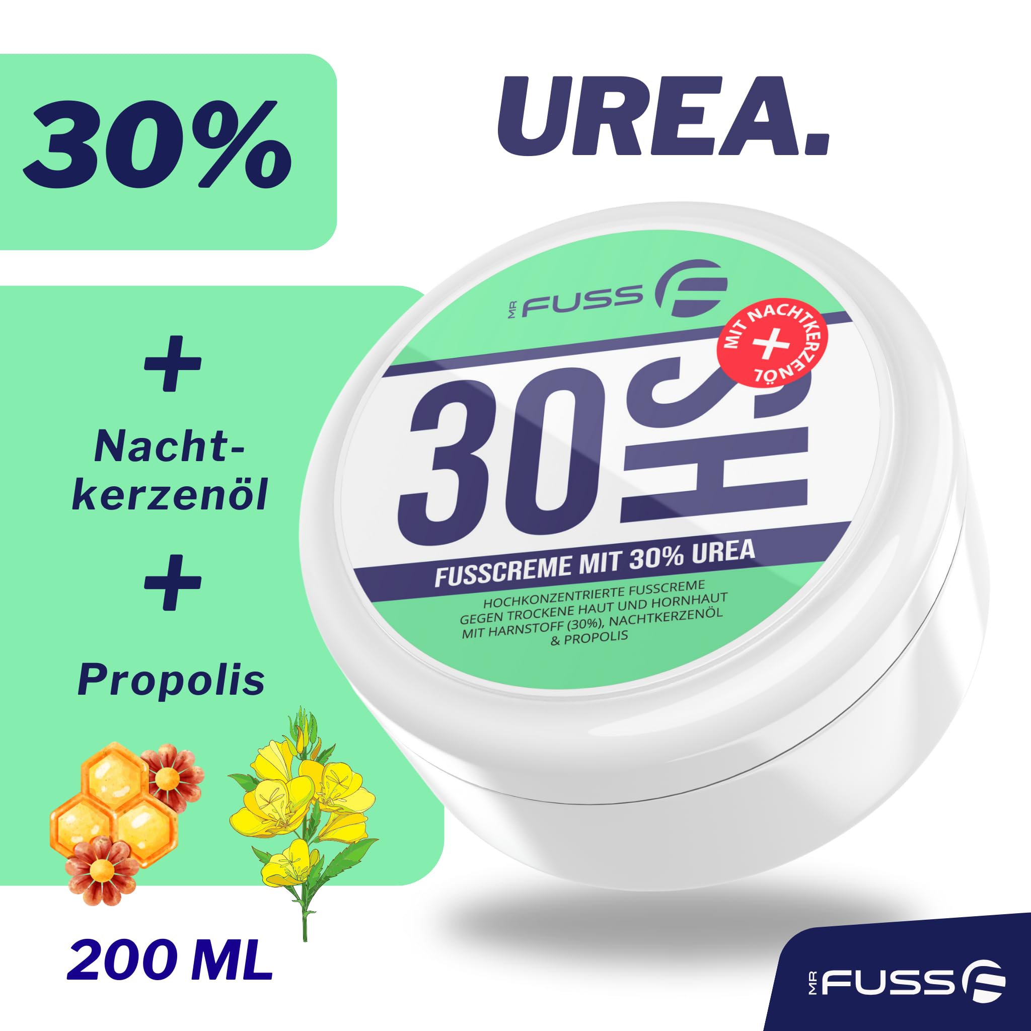 Mr. Fuss Krem do usuwania rogowacenia z mocznikiem 30% | Krem do stóp do usuwania rogowacenia | Pielęgnacja skóry stóp | Maść do popękanych pięt stóp | Z olejem z nagietka, gliceryną i propolisem