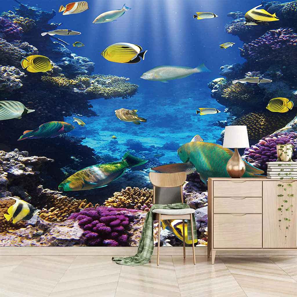 Papier peint 3D poisson de corail océan DIY auto-adhésif 300x210 cm