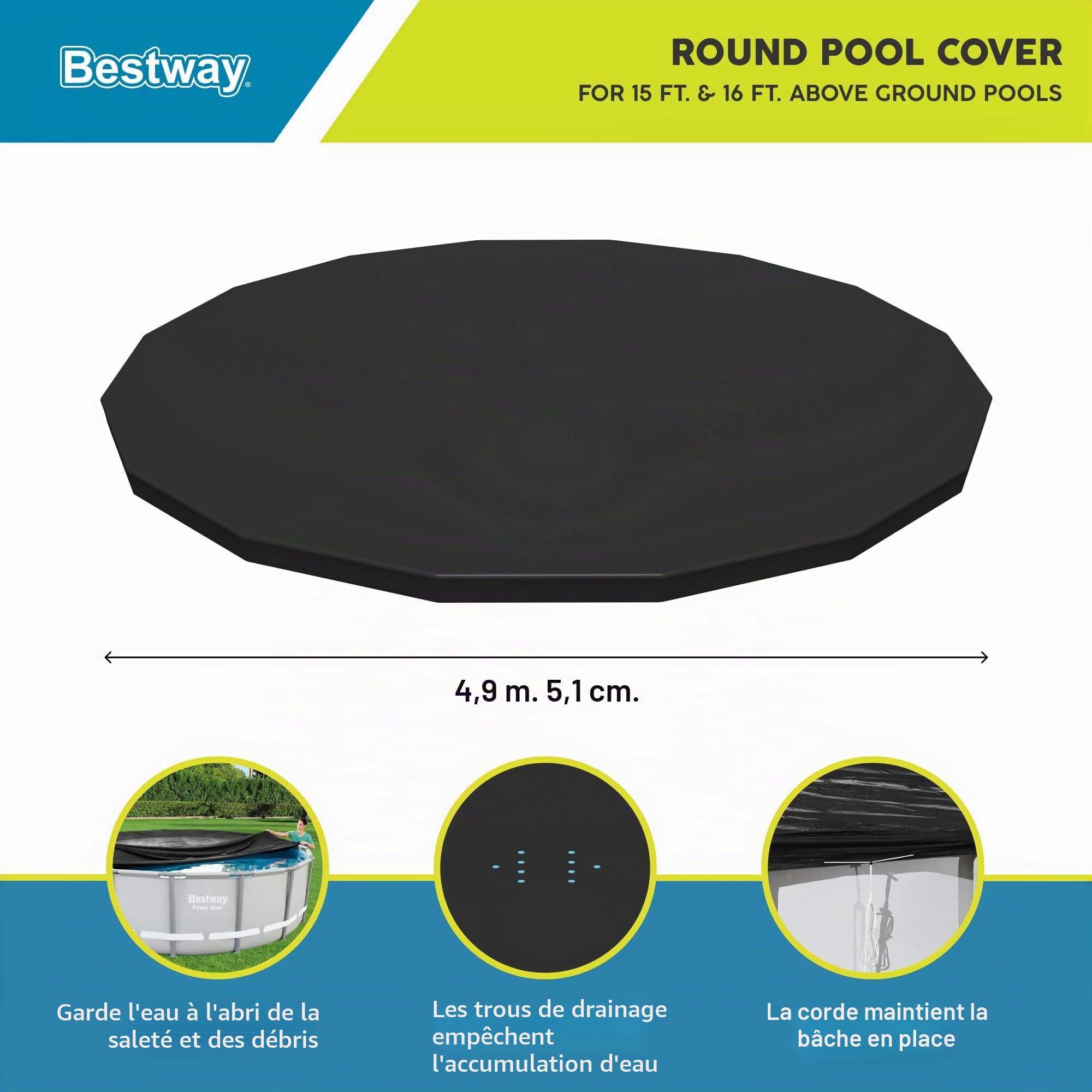 Bestway Bâche 4 Saisons pour Hydrium/Power/Frame Pool Ronde diamètre 460/488 Multicolor 58249