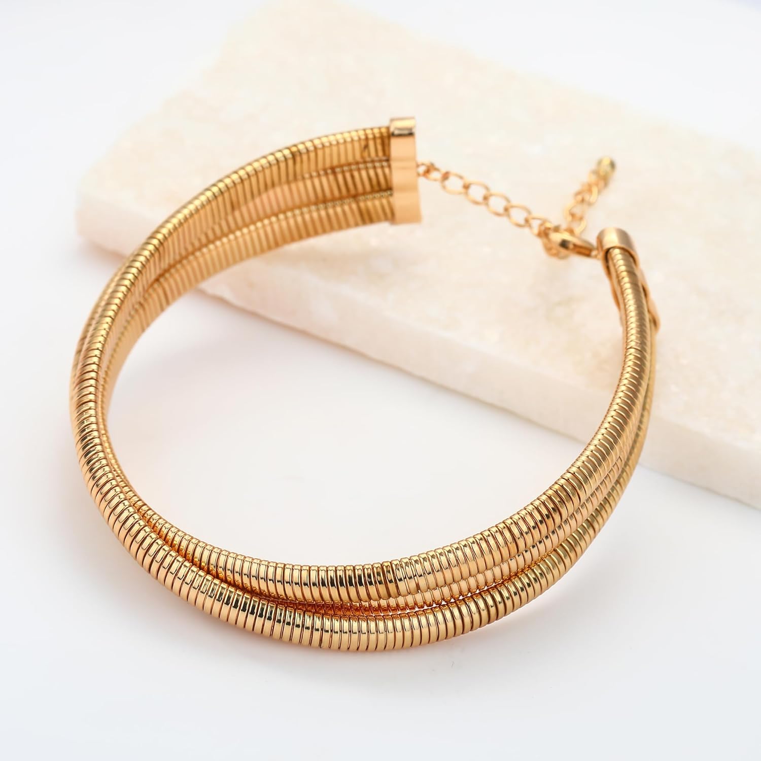 Chunky Gold Choker Necklace for Women, 14K Gold Plated Snake Chain Statement Necklace Triple Twsited Layered Choker Necklaces Jewelry Gifts - Image 4