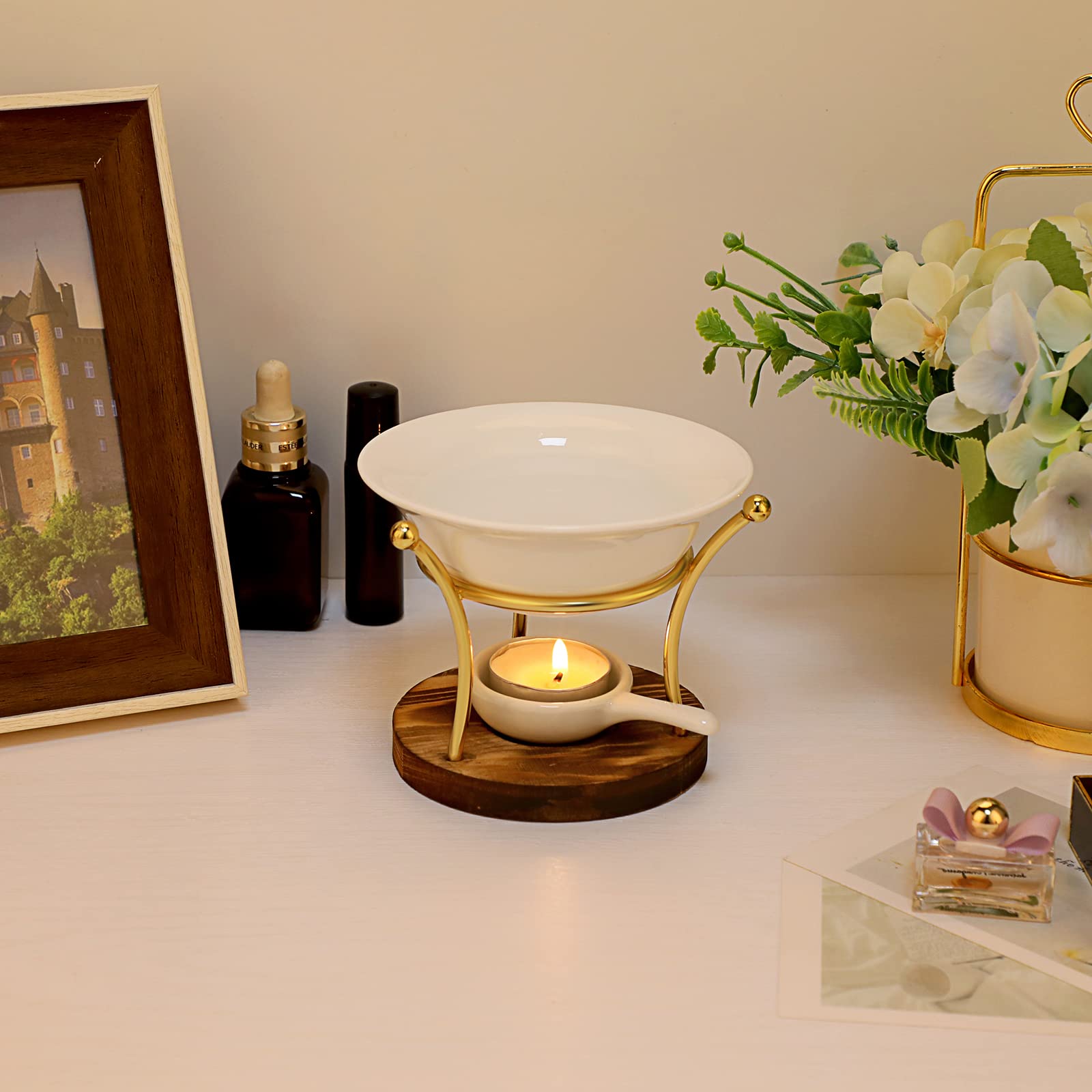 JUXYES Romántico Calentador de Cera de cerámica, Calentador de Aceite Esencial no eléctrico, Calentador de fragancias, aromaterapia, Quemador de Cera para decoración del hogar
