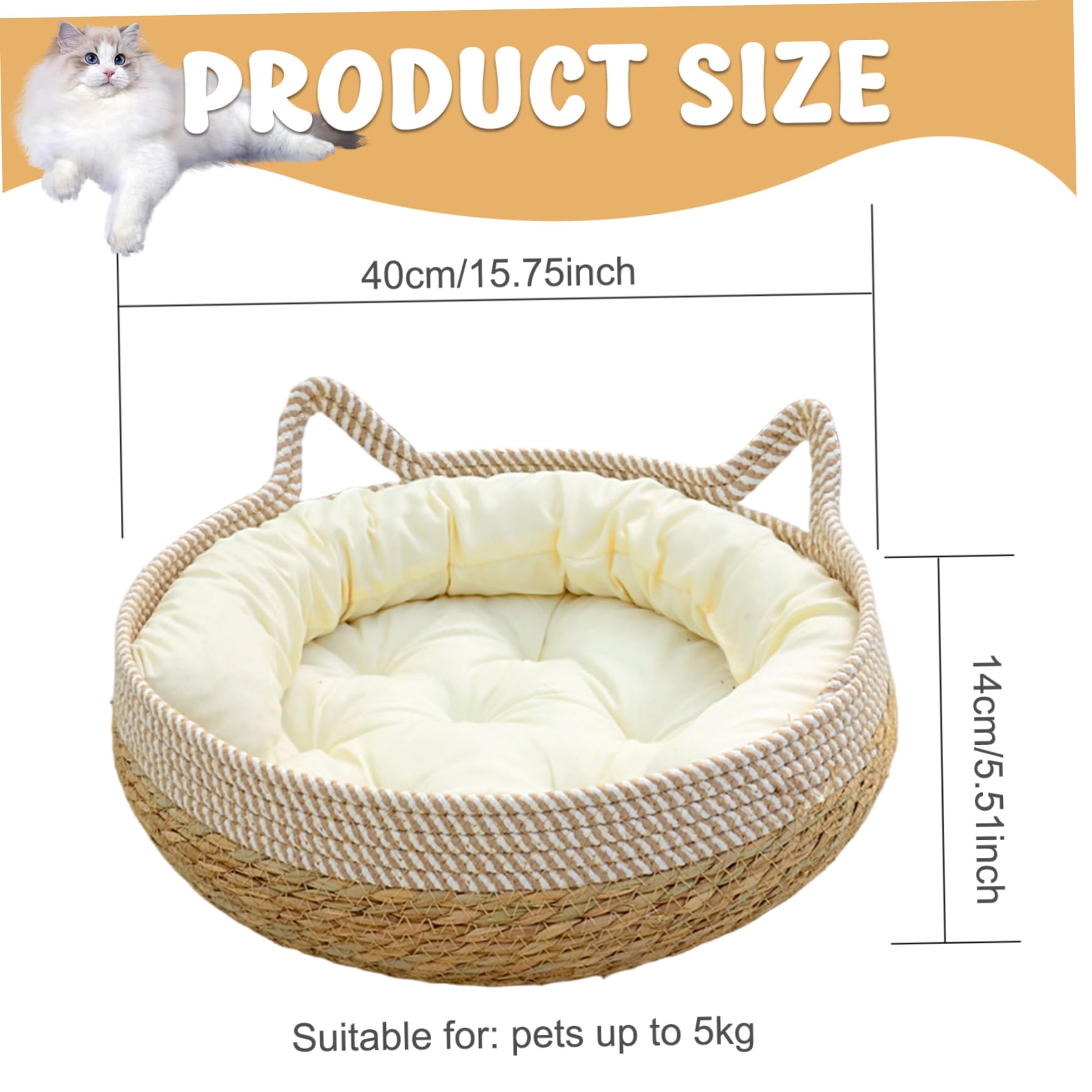 Lits de Chats pour Chats intérieurs, paniers de Chat tissés 16 x 6 Pouces avec Coussin Doux, lit Chaton à l'épreuve des Rayures Panier Rond Confortable