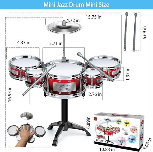 Miniatura 6 de Playtron - Juego de batería para niños pequeños mini juguete musical para niños pequeños regalo para fiestas de Navidad cumpleaños para niños de 1 a