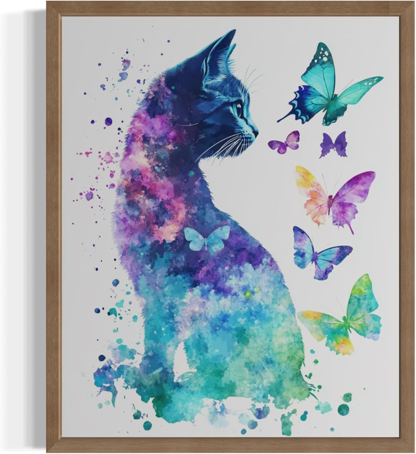 Kitten with Headphones Wall Art Funny Cat Prints, Vintage Style Cute Bathroom Art Poster for Restroom Decoration, Humor Wall Decor Fun Kitten Artwork Decor 92 (Kitten with Headphones, 16 x 20 inches, Wood Frame)