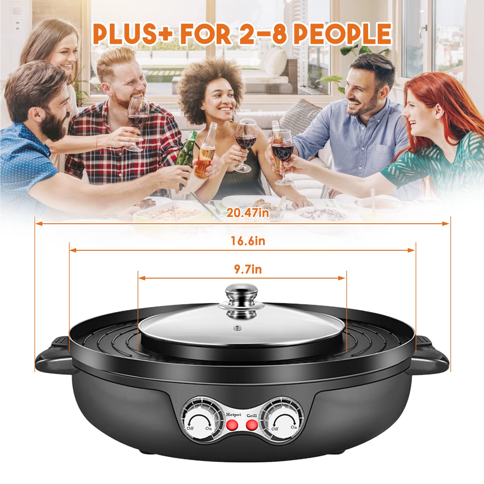 Buy Hot Pot with Grill, 2000W 2 in 1 Electric Hot Pot Grill Cooker with