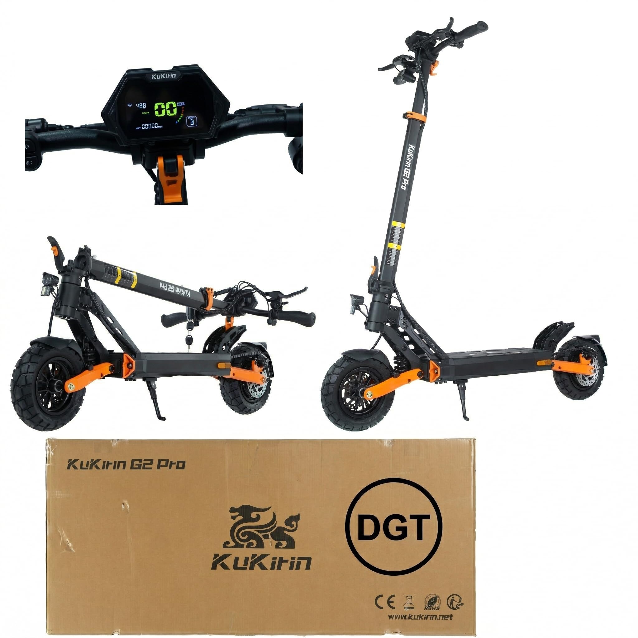KuKirin G2 Pro (VMP) Patinete Eléctrico Adultos Certificado DGT Homologado VMP 65km Autonomía Neumáticos Vacío 9” Offroad Suspensión Doble Plegable IP54 Frenos Disco 120kg