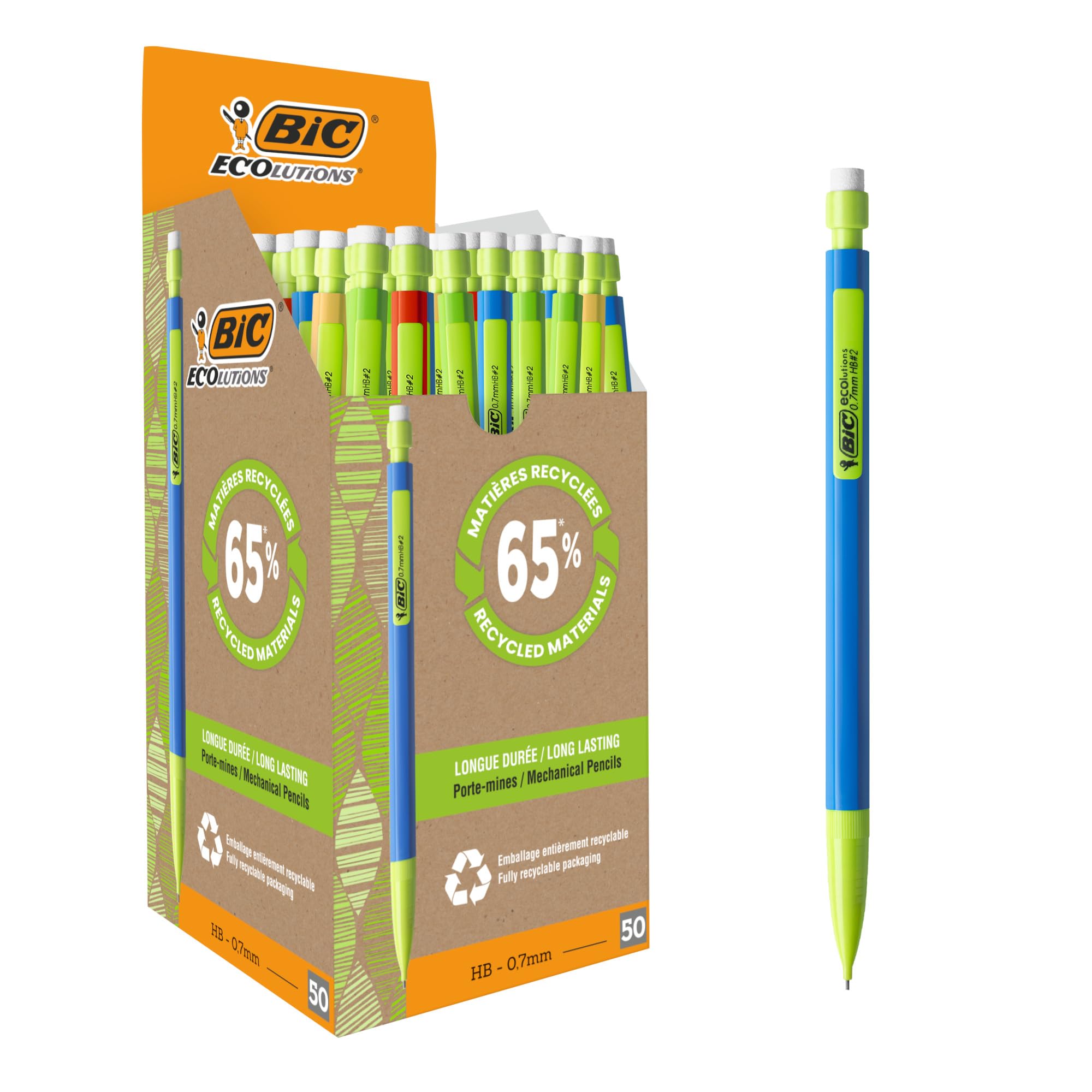BIC Matic ECOlutions Mechanical Pencils, Assorted Barrel Colours, Box of 50