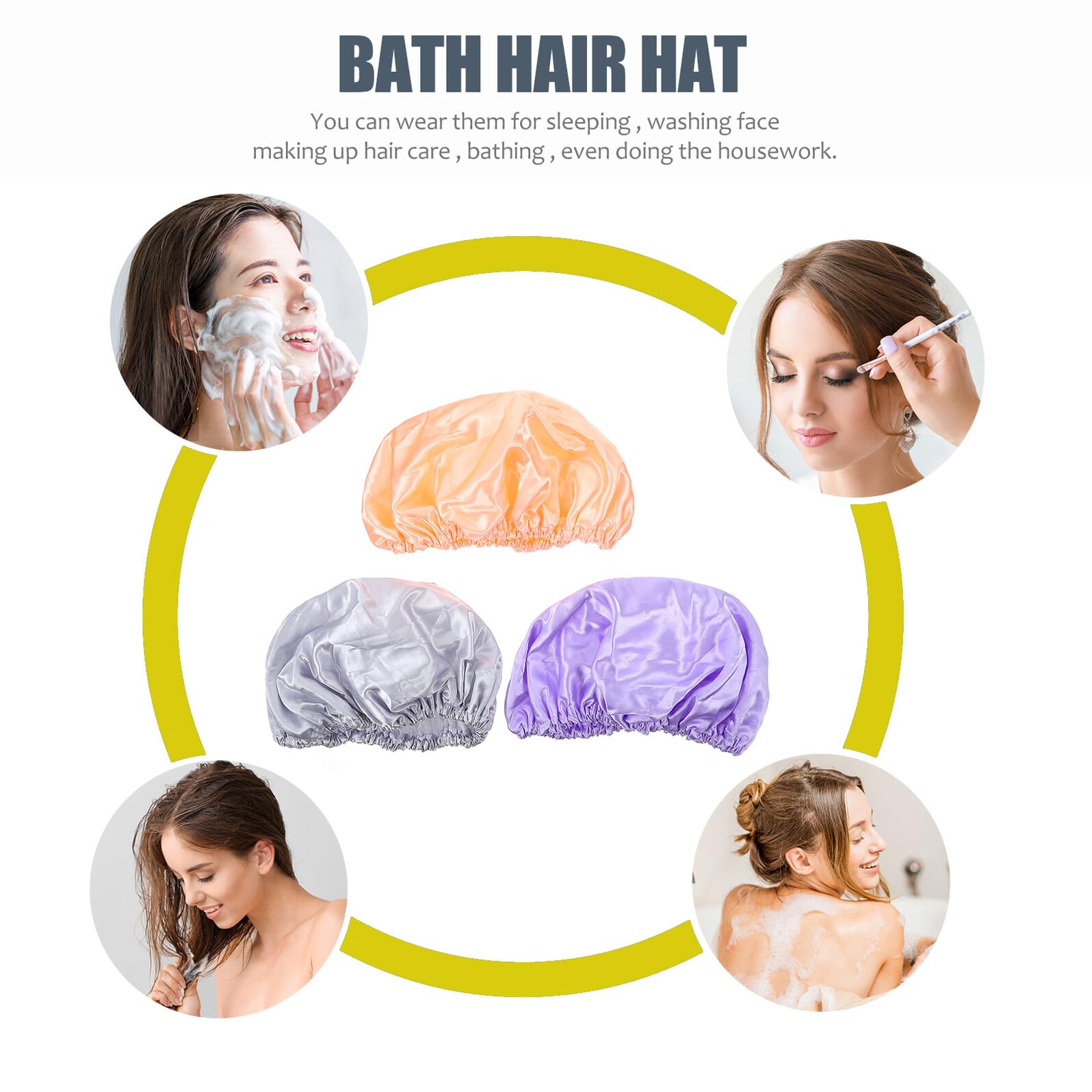 Beaupretty 3 piezas Gorros de Ducha Impermeables para Mujer Doble Eva Diseño Satinado para Cabello Rizado y Trenzas Protección para Dormir y Baño