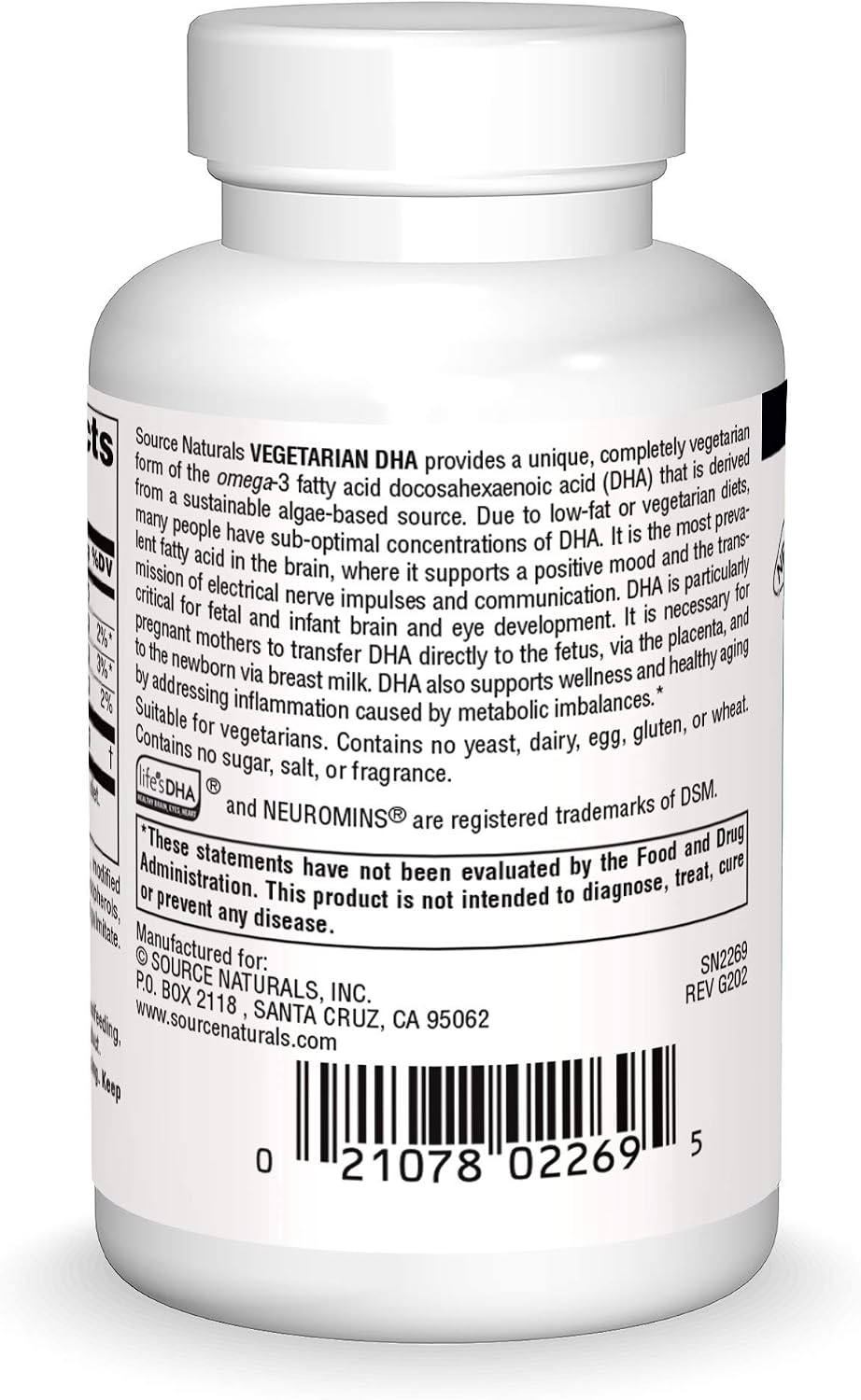Source Naturals DHA - Neuromins, Non-Fish, Plant-Based Omega-3 - 60 Vegetarian Softgels