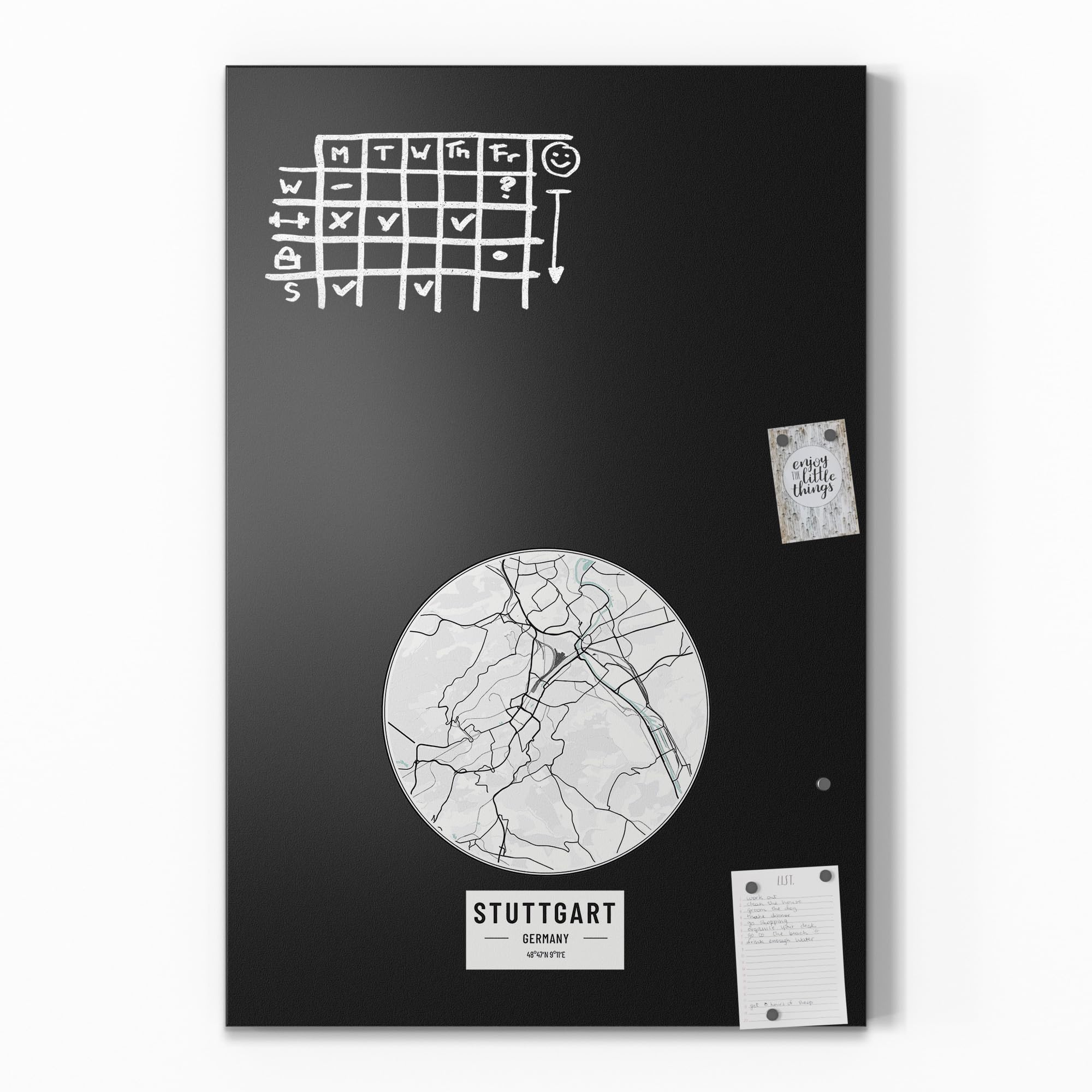 DEQORI Magnetyczna tablica do pisania kredą z nadrukiem UV | motyw "mapa miasta Stuttgart" | prostokątna tablica kredowa do pisania – dekoracja ścienna do kuchni, korytarza, pokoju dziecięcego i biura