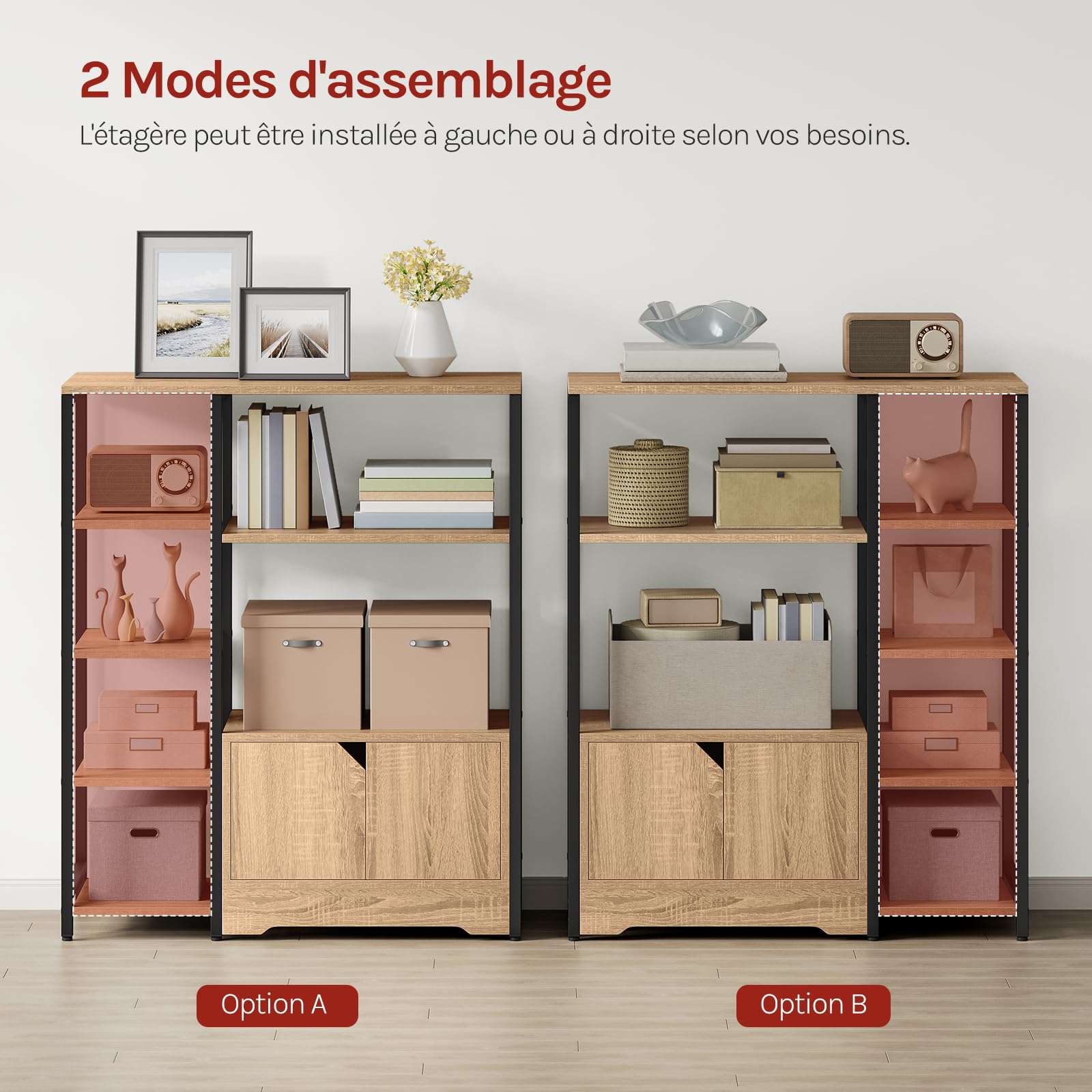 WOLTU Étagère de Rangement avec Armoire, Bibliothèque Étagère