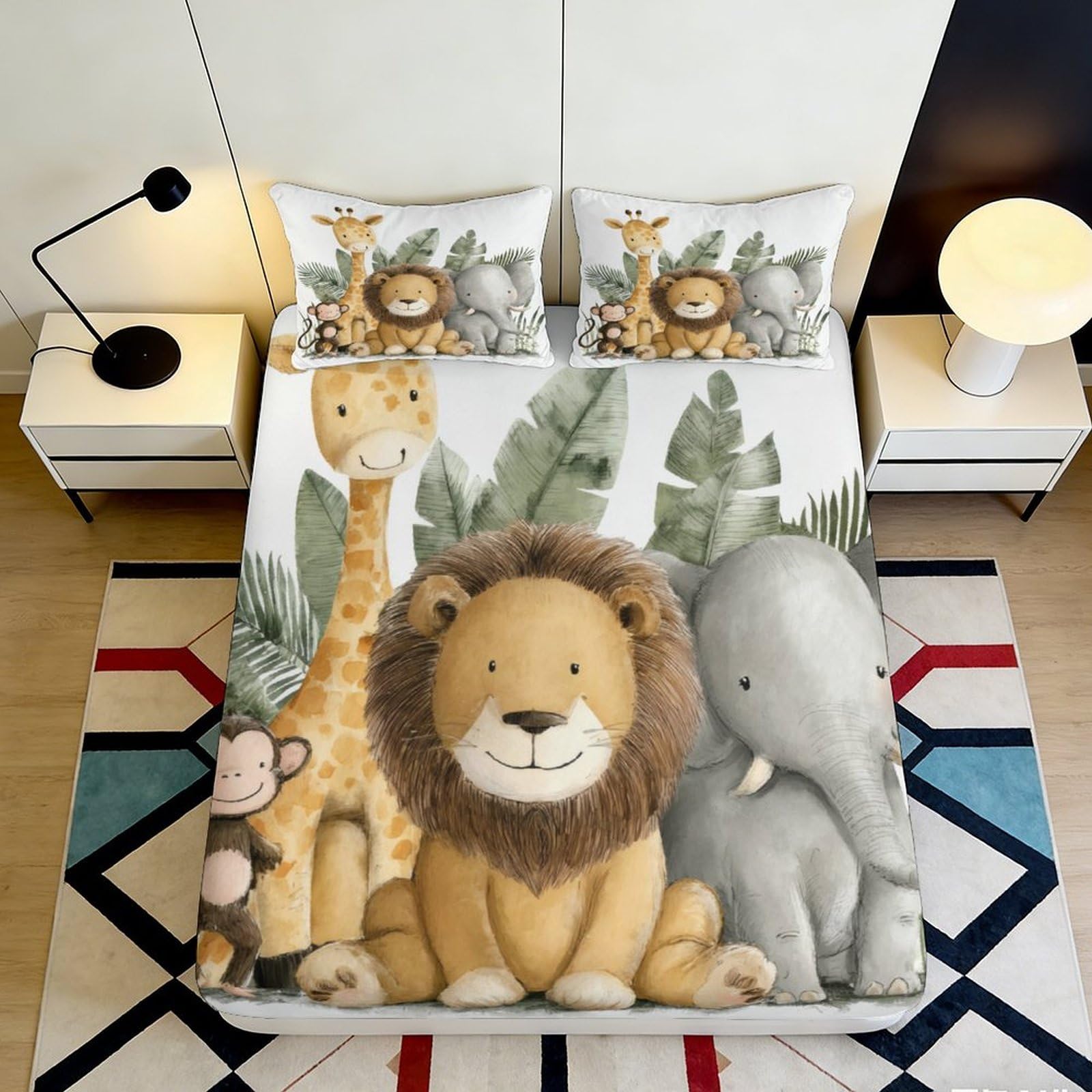 3D Printed Jungle Lion Fitted Sheet Microfiber Soft Animal Safari Elephant Mattress Cover Bedroom Decor 90x200x25cm