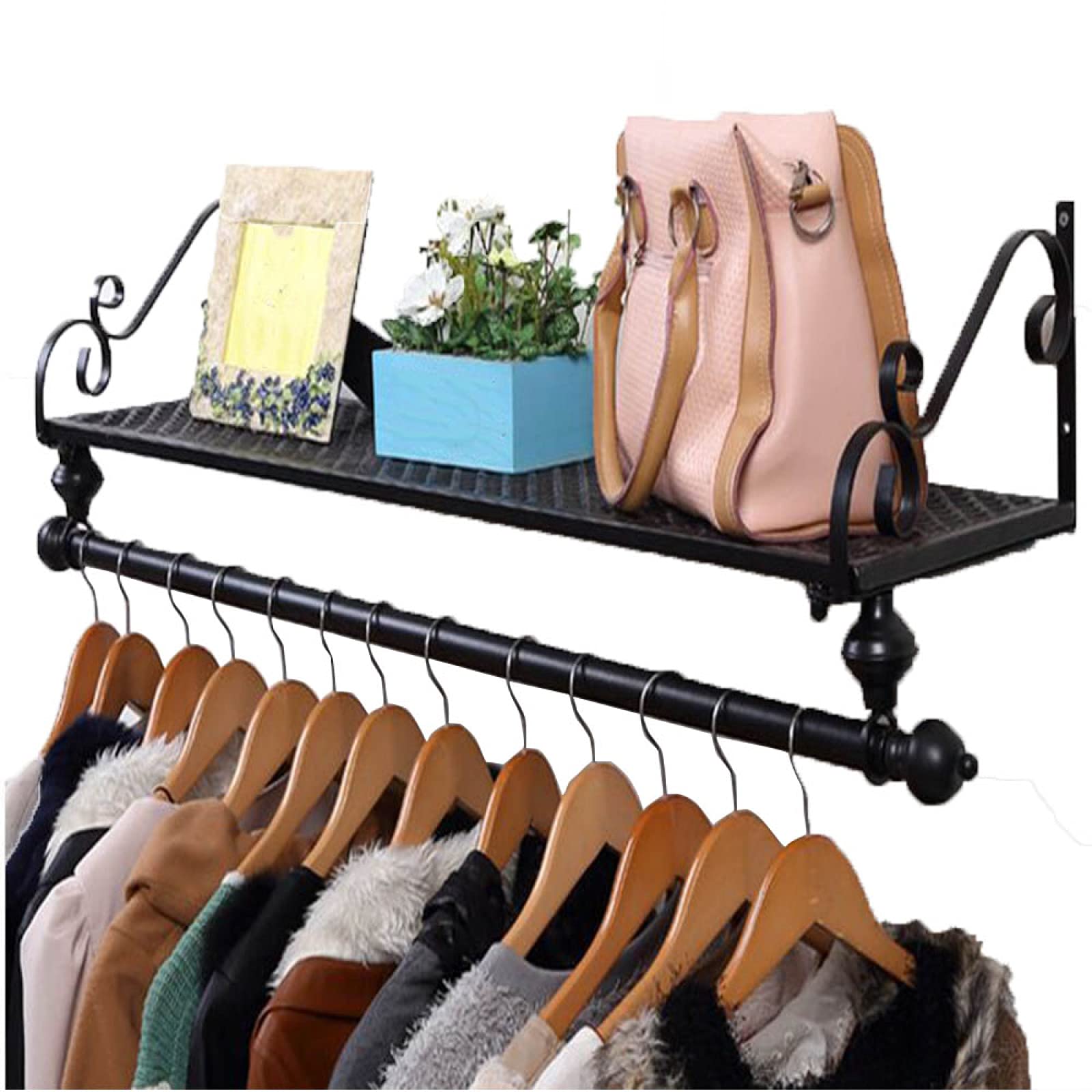 Wall Mounted Clothes Rail - Heavy Duty Retro Wall Tidy Rail With Detachable Garment Hanging Storage Rail - Perfect For Home Shops - Pipe Display Rails