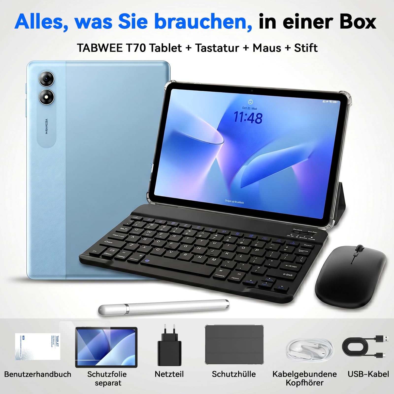 Tablet 11 Zoll Android 16 mit Tastatur, 32GB+256GB, 2TB, 90Hz, 8000mAh | Tablet mit Tastatur und Stift | 90Hz Augenschutz | Gemini AI | 12+ Std. Akku | 4 Jahre Garantie