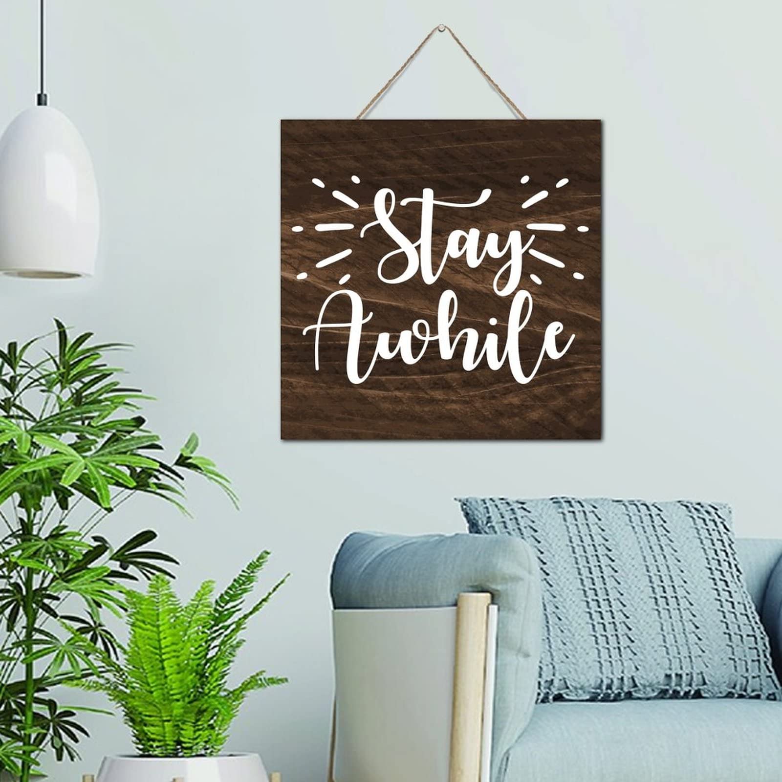 Plaque murale en bois Stay Awhile 30,5 x 30,5 cm pour porche et étagère