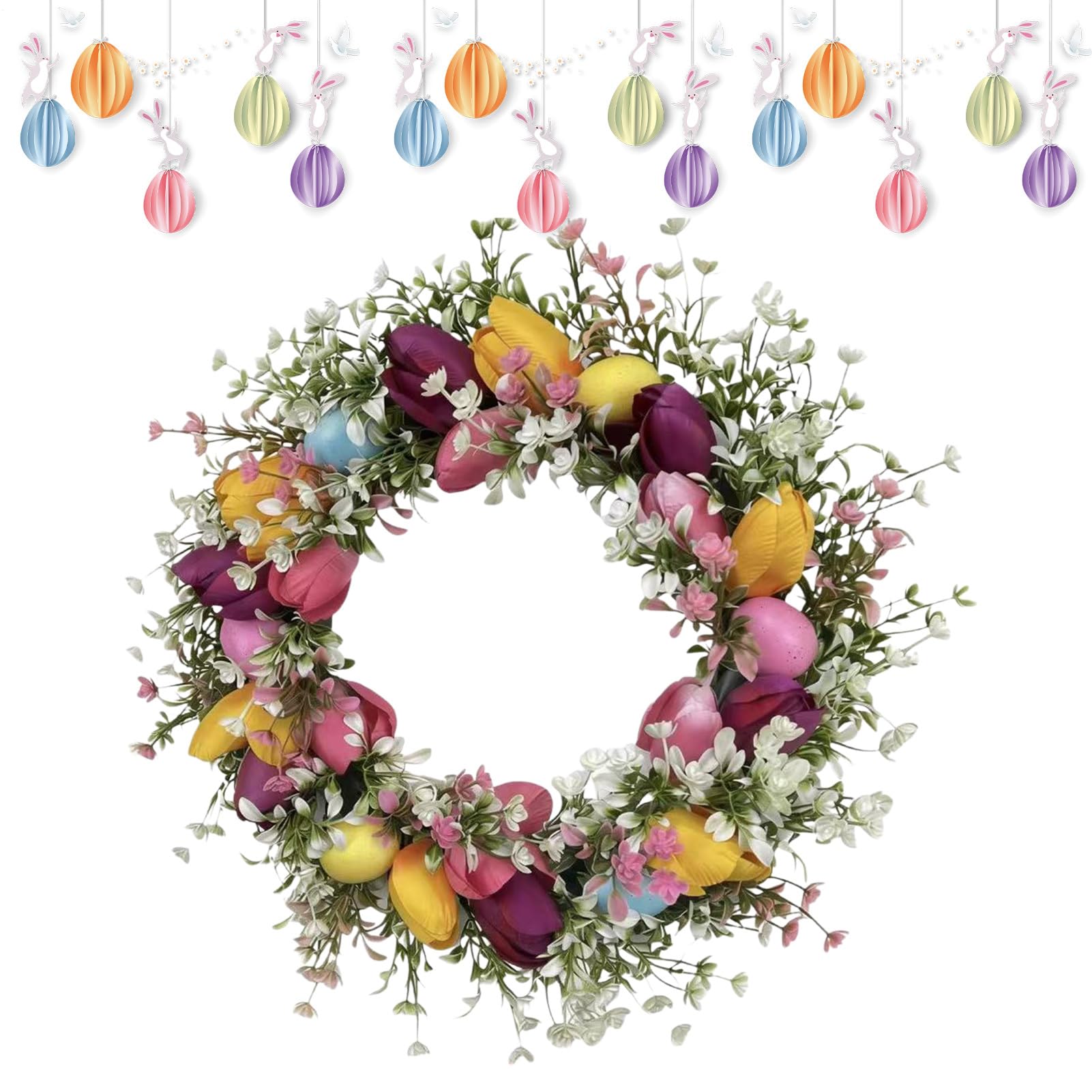 Couronne d'oeufs de Pâques 45 cm pour porte d'entrée et décoration murale rustique