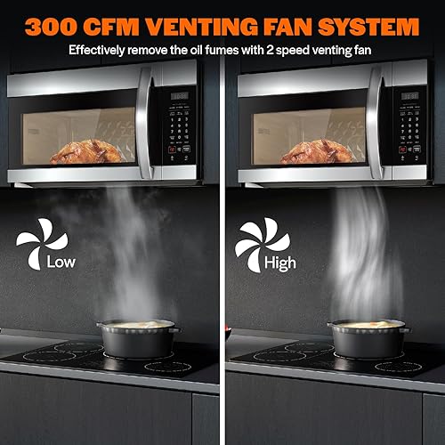 Miniatura 5 de Empava Horno de microondas con control táctil de pantalla, 1000 vatios, ventilación de 300 CFM y cocción con sensor en acero inoxidable,