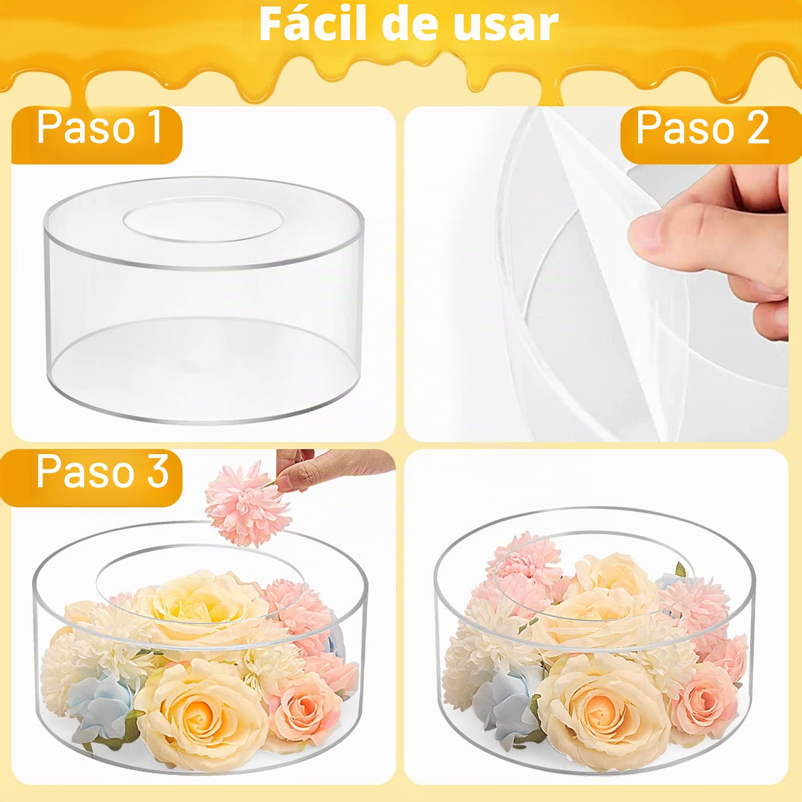 2pcs Soporte Acrílico Rellenable para Tartas,Caja Cilíndrica Redonda,Centro de Mesa Decorativo para Bodas y Fiestas de Cumpleaños (15x10cm, 25x10cm)