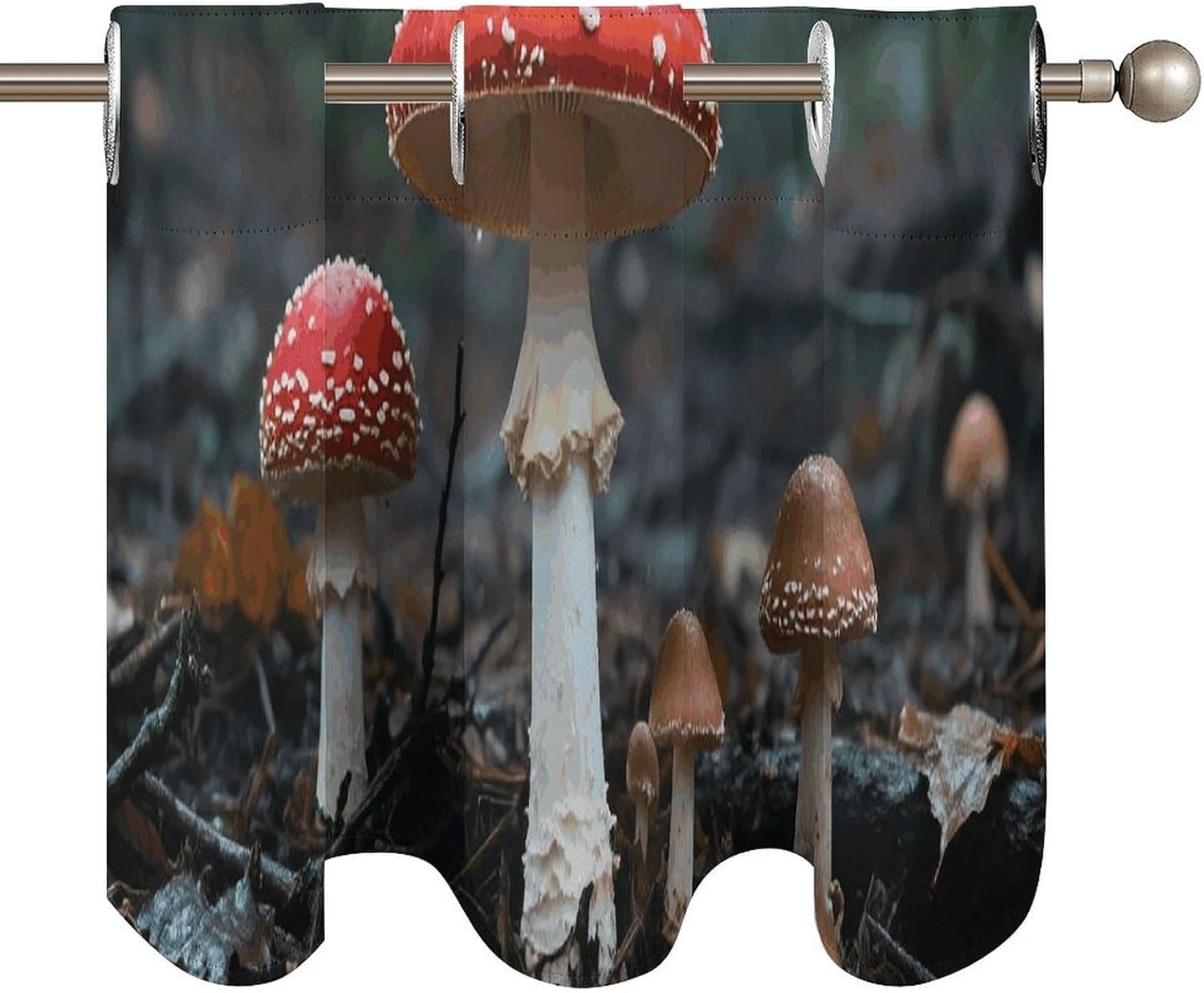 Mushrooms Valance for Windows, 2 Pack Kitchen Curtains Modern Home Decor, Soft Blackout Window Curtains for Living Room & Bedroom, 18 X 52 Inch