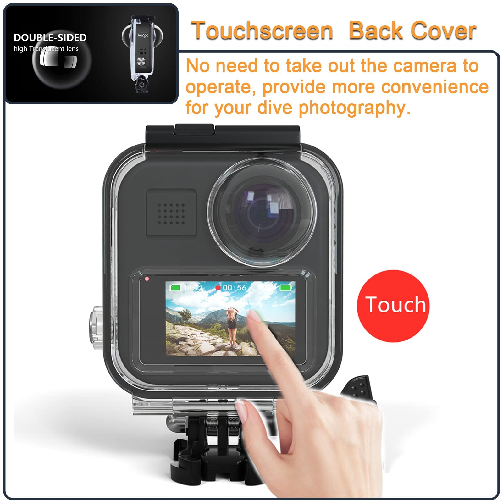 Custodia impermeabile per Go Pro Max 360 Action Camera con touchscreen, guscio protettivo subacqueo con staffa per GoPro MAX 360 Action Camera Kit accessori