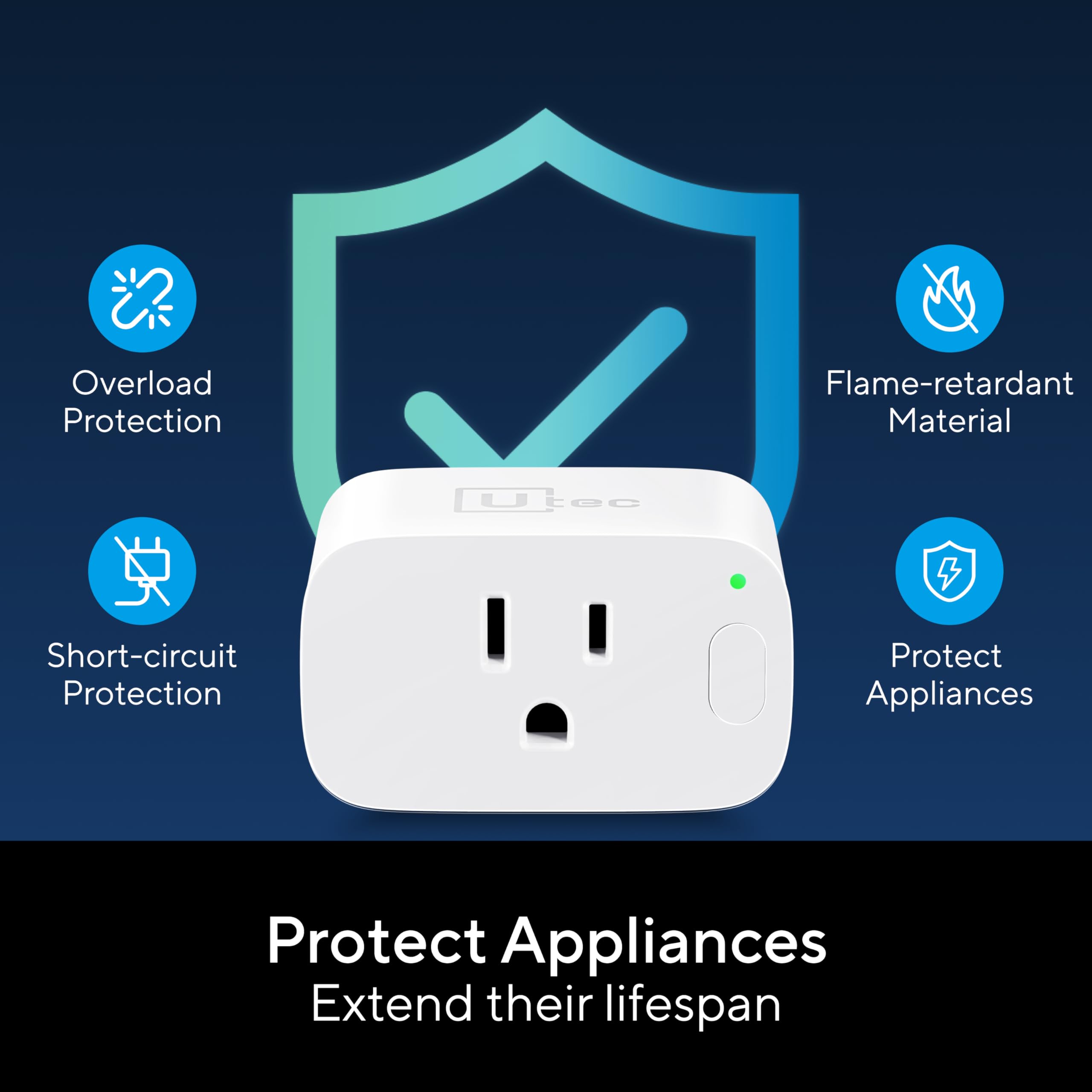 UTEC Smart Plug Wi-Fi Mesh Outlet 15A Ultra Efficient Smart Plug Compatible with Alexa Google Home IFTTT No — view 8