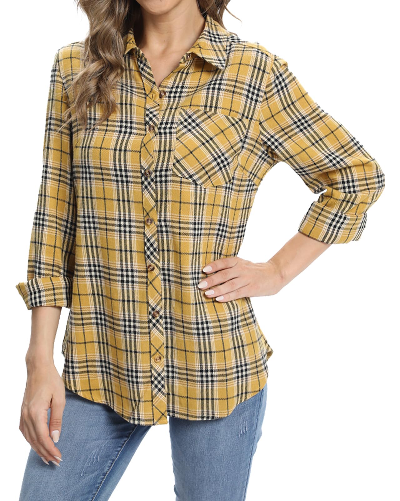 fuinloth Femme Flanelle Chemise Jaune S