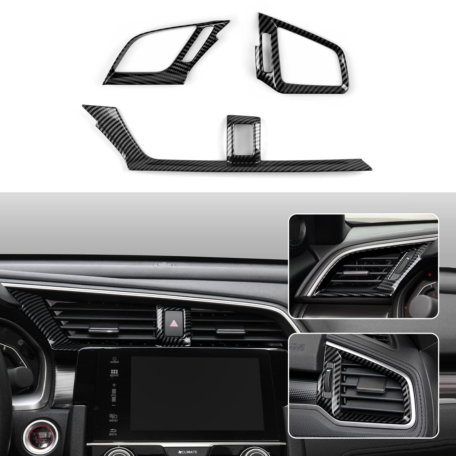 BRMYL Air Vent Outlet Cover Decals for 2016 2017 2018 2019 2020 2021 Honda Civic 10th Gen Accessories ABS Carbon Fiber Stickers