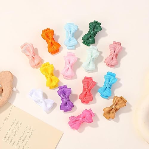 Miniatura 6 de Pinzas para el pelo de bebé para niñas, mini lazos de bebé totalmente forrados, cinta de grogrén de 1.2 pulgadas, pequeños lazos para el pelo para